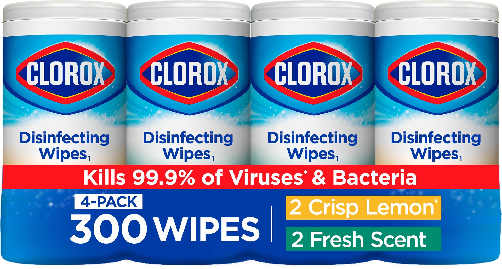 slide 1 of 6, Clorox 300 -Count Crisp Lemon/ Fresh Disinfectant Wipes All-Purpose Cleaner 4 -Pack, 1 ct