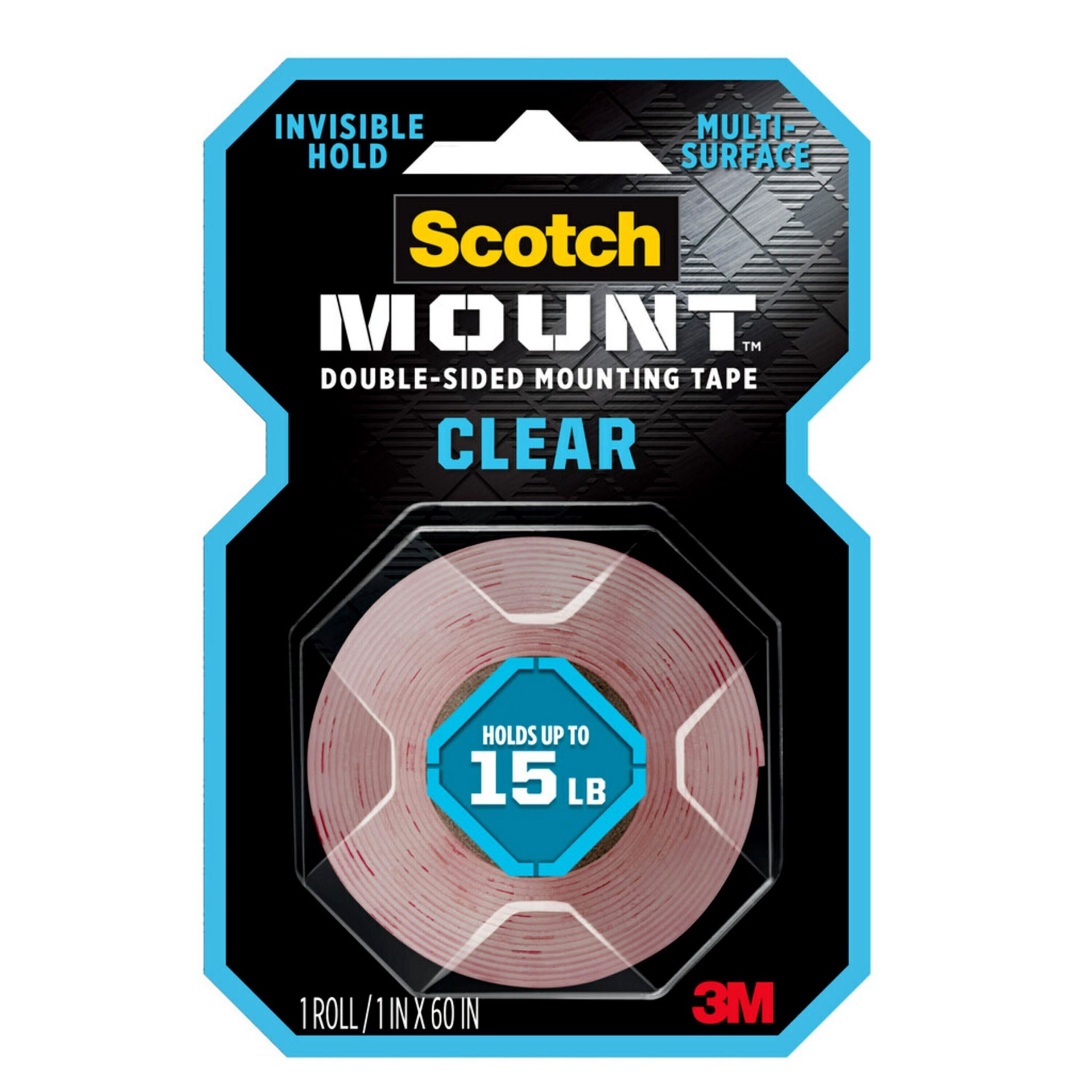 slide 4 of 6, Scotch-Mount Clear Double-Sided Mounting Tape 1-in x 5.0 Feet Double-Sided Tape, 1 ct