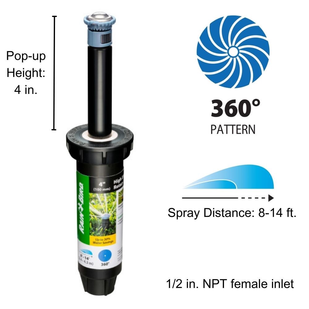 slide 2 of 6, Rain Bird 8-ft - 14-ft Full-circle Spray 4-in Pop-up rotor, 1 ct