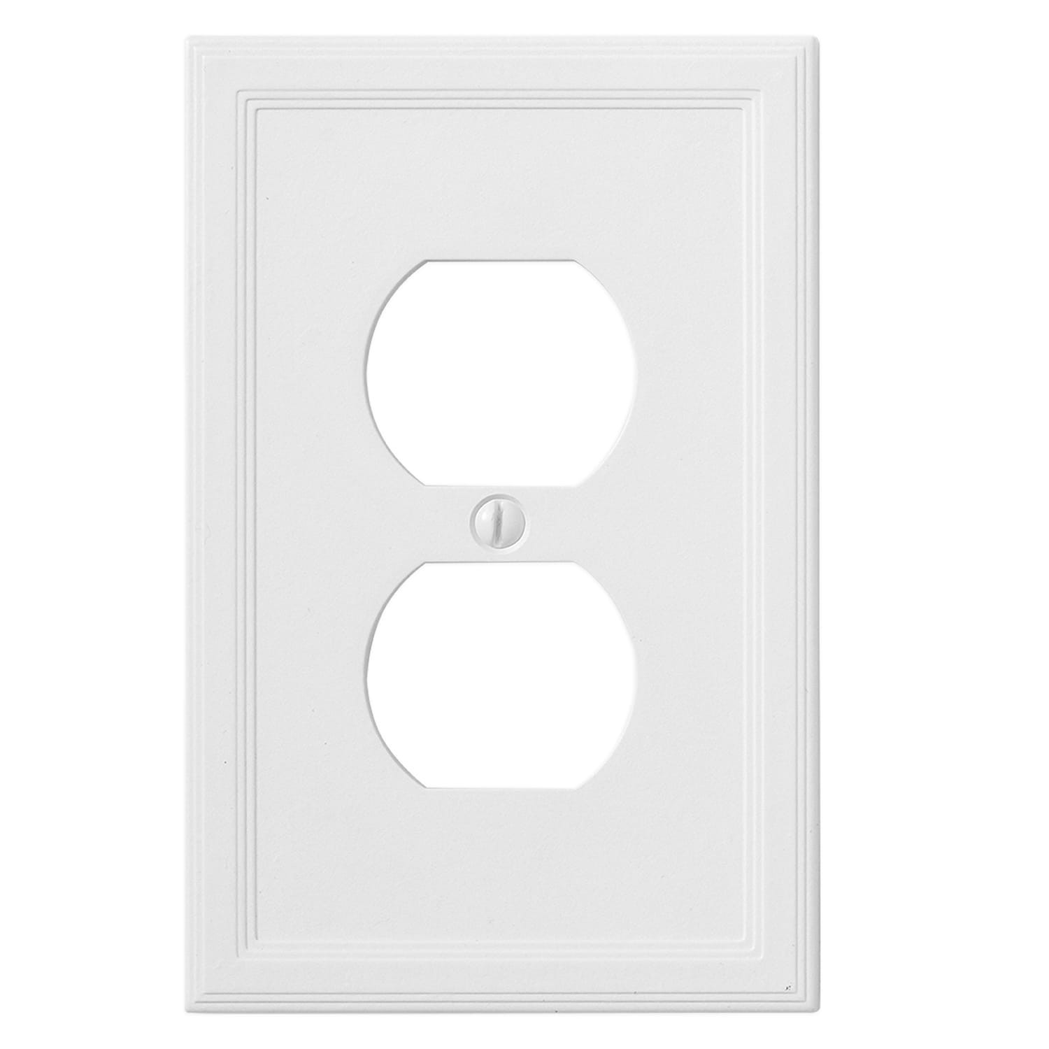 slide 2 of 6, allen + roth Somerset 1 -Gang Standard Size White Cast stone Indoor Duplex Wall Plate, 1 ct