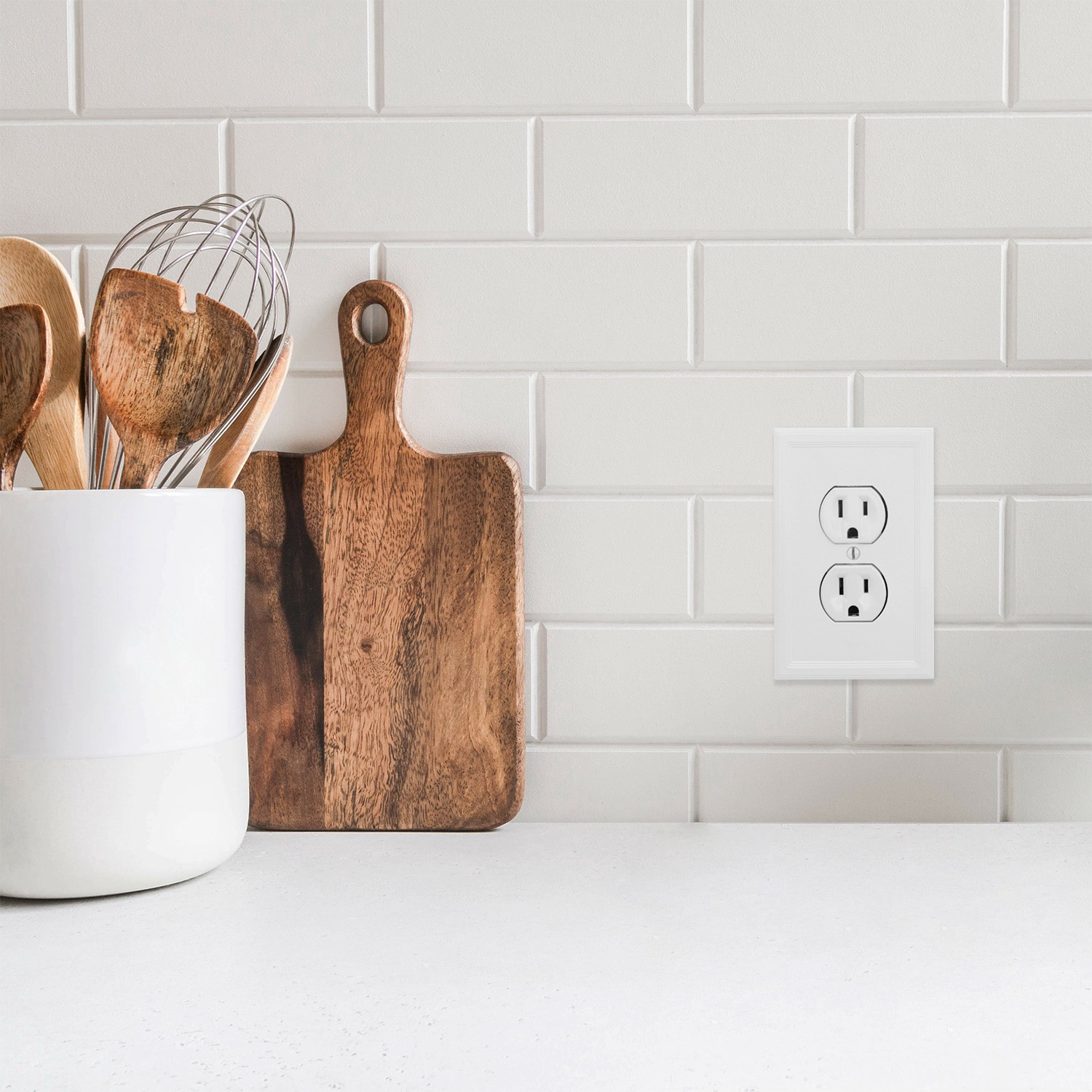 slide 6 of 6, allen + roth Somerset 1 -Gang Standard Size White Cast stone Indoor Duplex Wall Plate, 1 ct