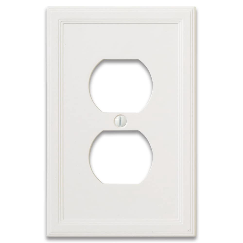 slide 1 of 6, allen + roth Somerset 1 -Gang Standard Size White Cast stone Indoor Duplex Wall Plate, 1 ct