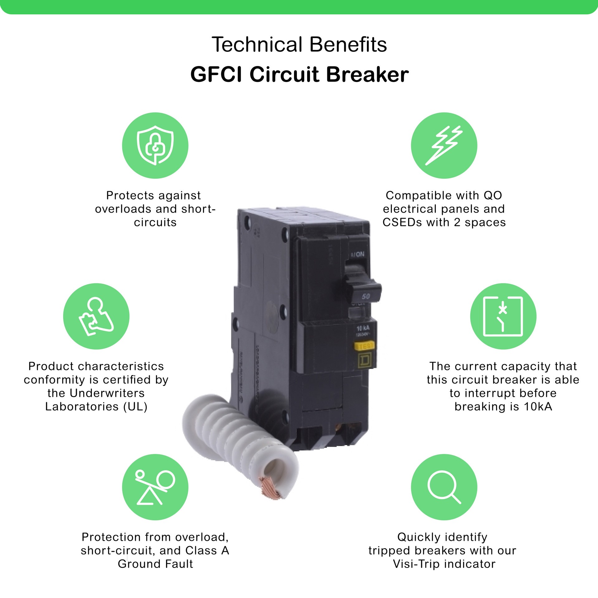 slide 2 of 6, Square D QO 50-amp 2 -Pole GFCI Circuit Breaker, 1 ct