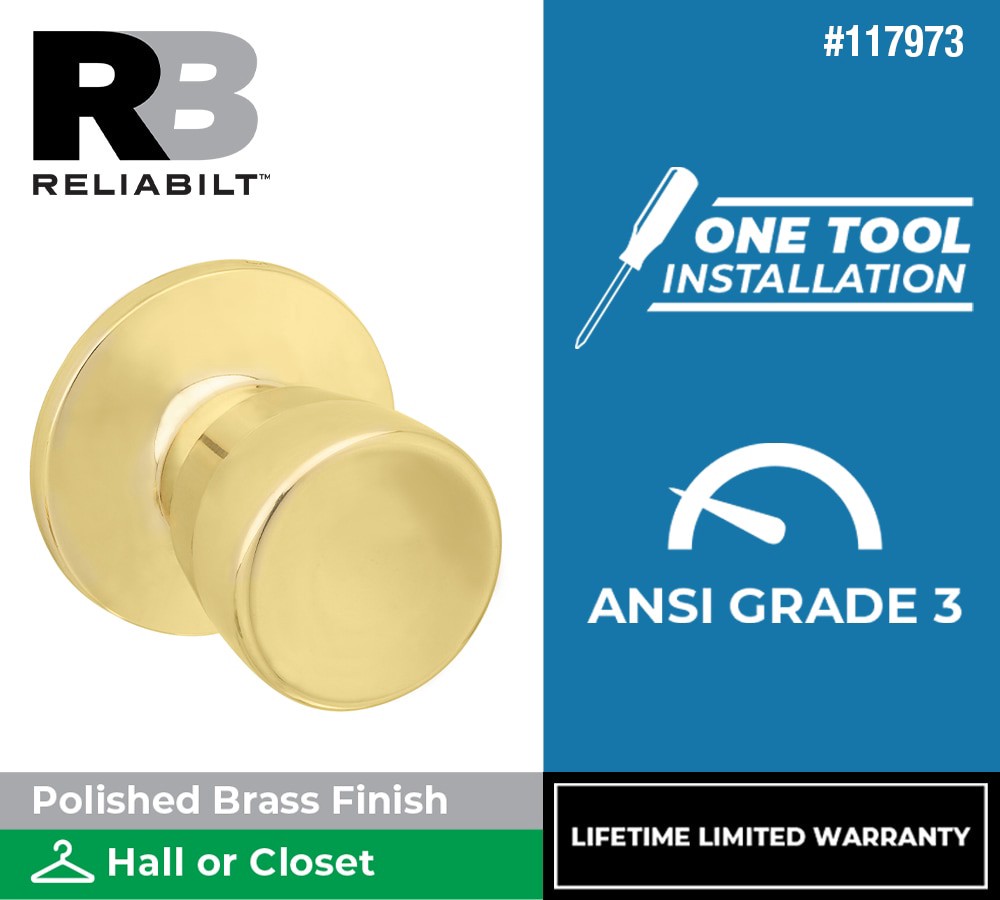 slide 2 of 6, RELIABILT Gallo Polished Brass Interior or Hall/Closet Passage Door Knob, 1 ct