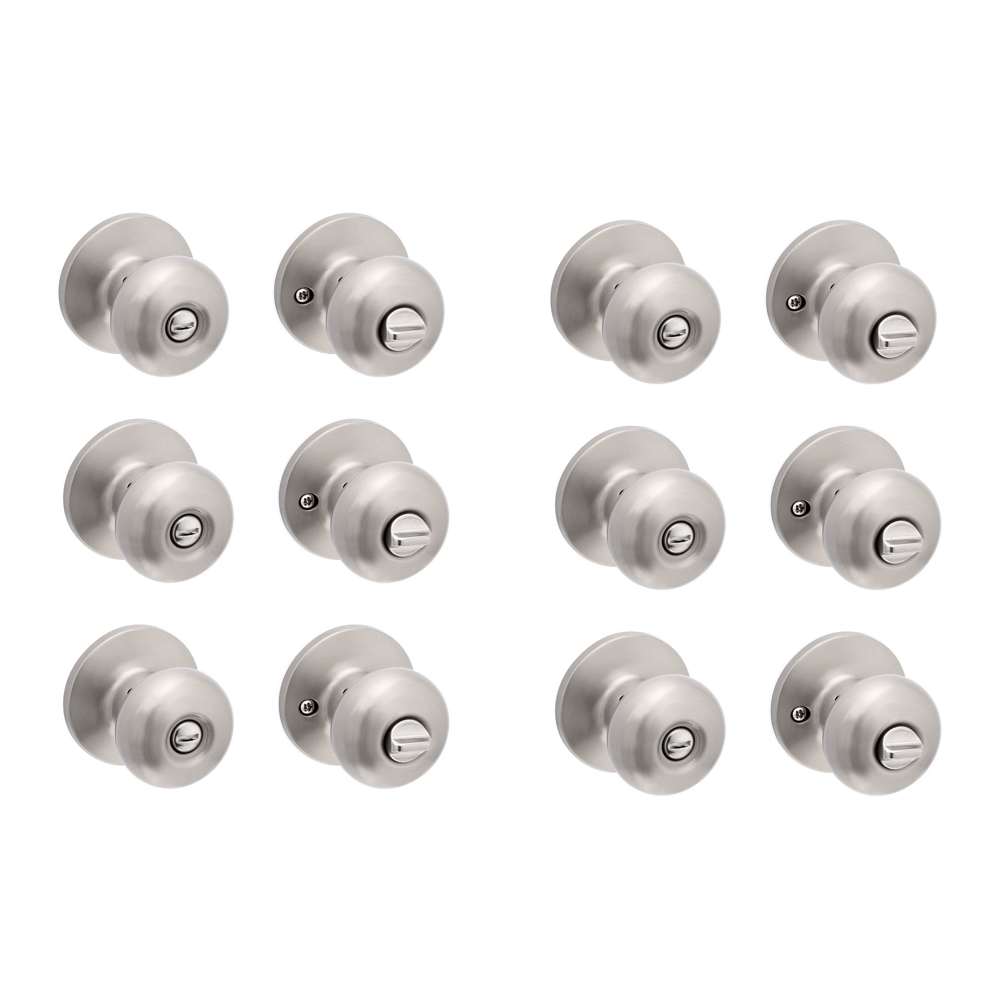 slide 4 of 6, RELIABILT Baron Satin Nickel Interior or Bed/Bath Privacy Door Knob Contractor Pack 6 -Pack, 1 ct