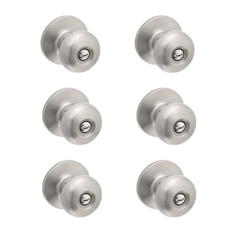 slide 1 of 6, RELIABILT Baron Satin Nickel Interior or Bed/Bath Privacy Door Knob Contractor Pack 6 -Pack, 1 ct