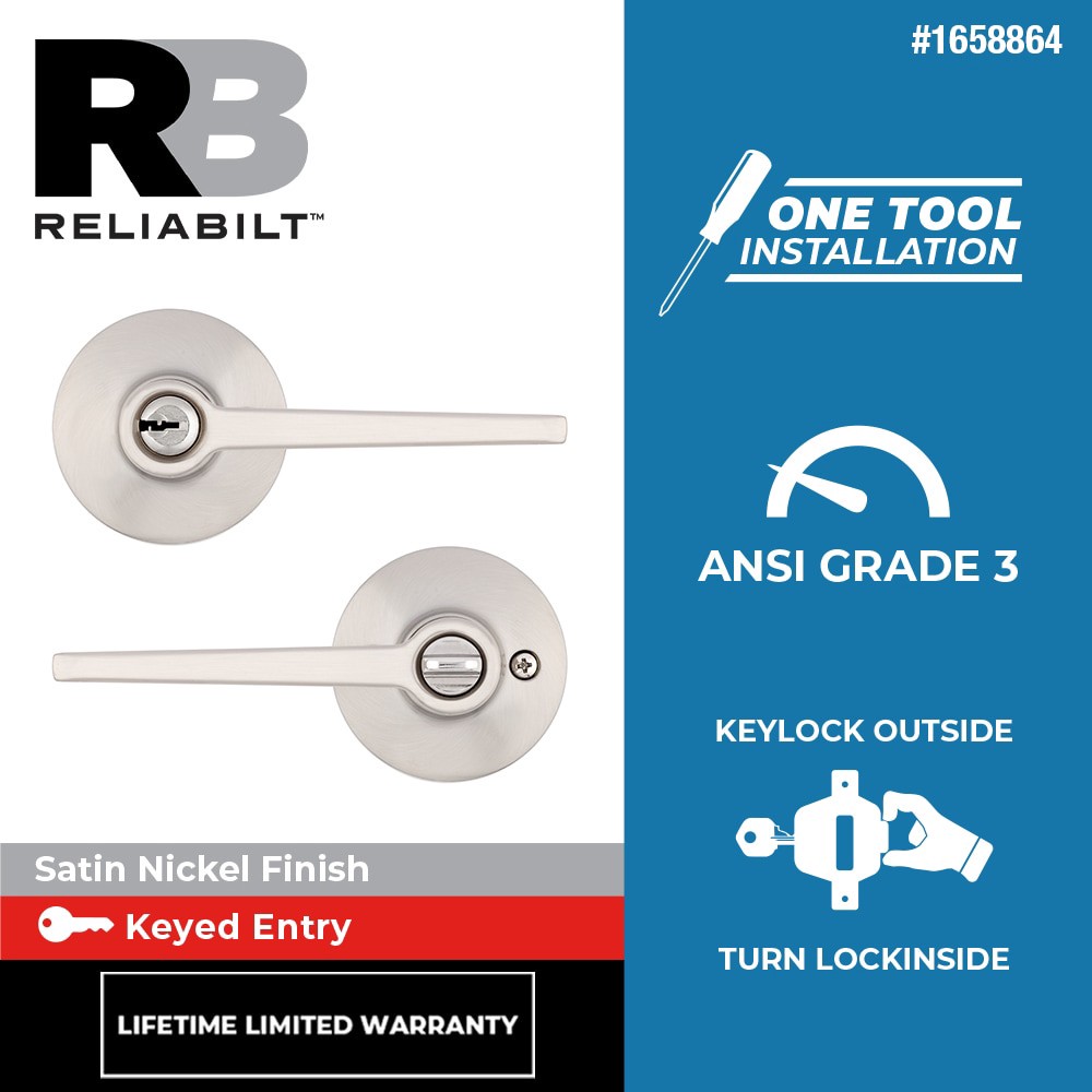 slide 2 of 6, RELIABILT Dallas Satin Nickel Exterior Keyed Entry Door Handle, 1 ct
