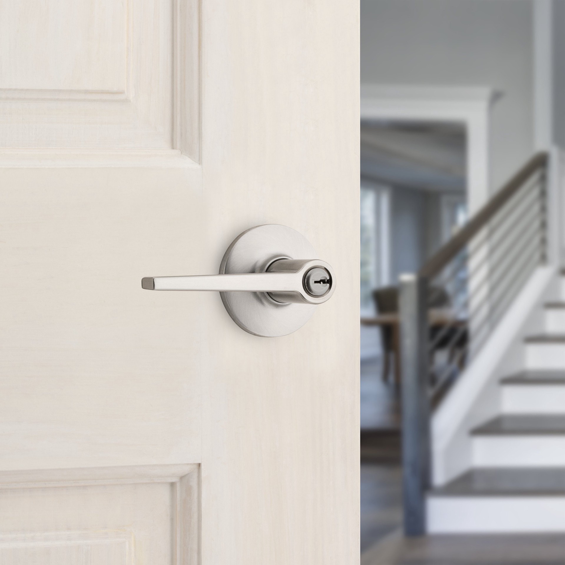 slide 4 of 6, RELIABILT Dallas Satin Nickel Exterior Keyed Entry Door Handle, 1 ct