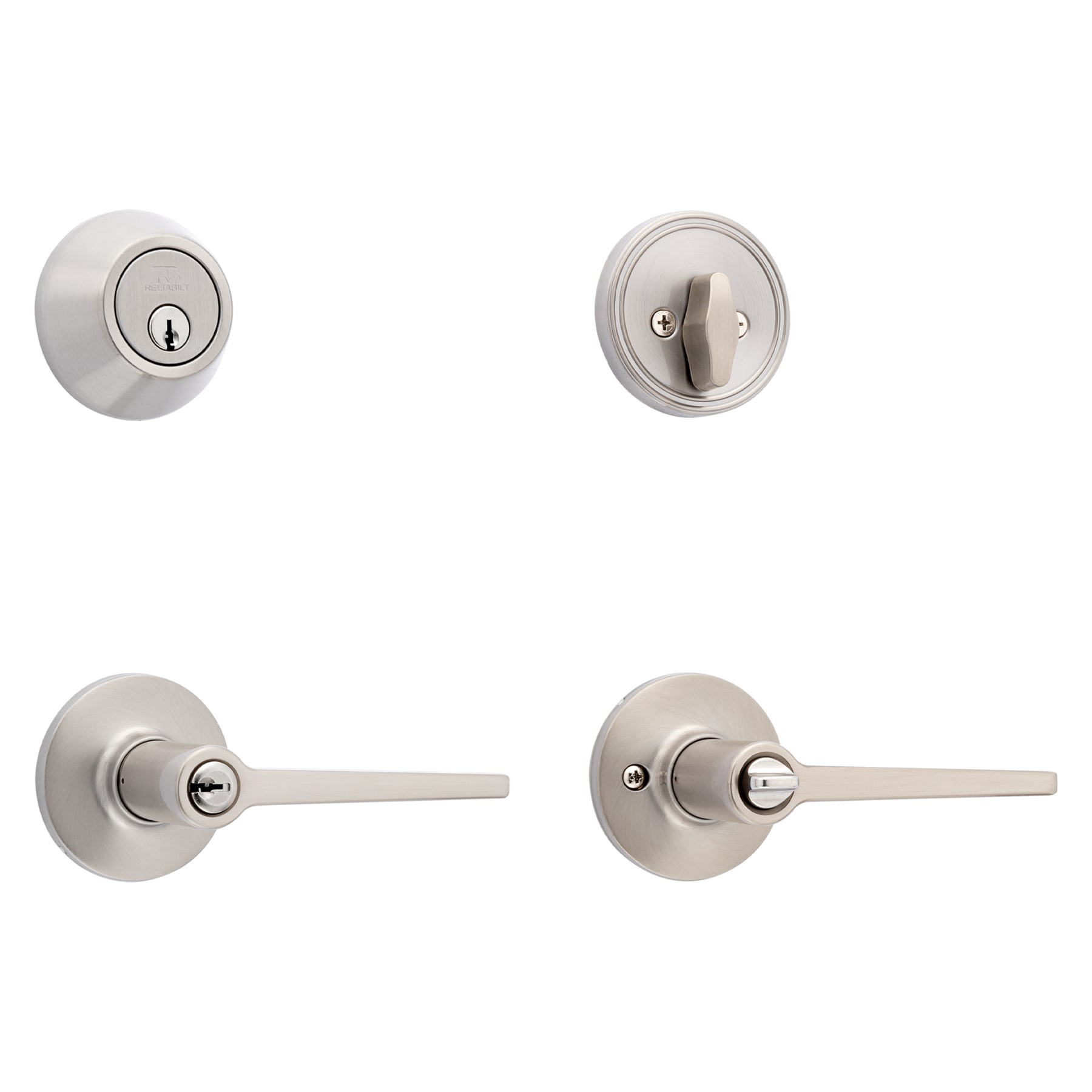 slide 3 of 6, RELIABILT Dallas Satin Nickel Exterior Single-Cylinder Deadbolt and Keyed Entry Door Handle Combo Pack, 1 ct