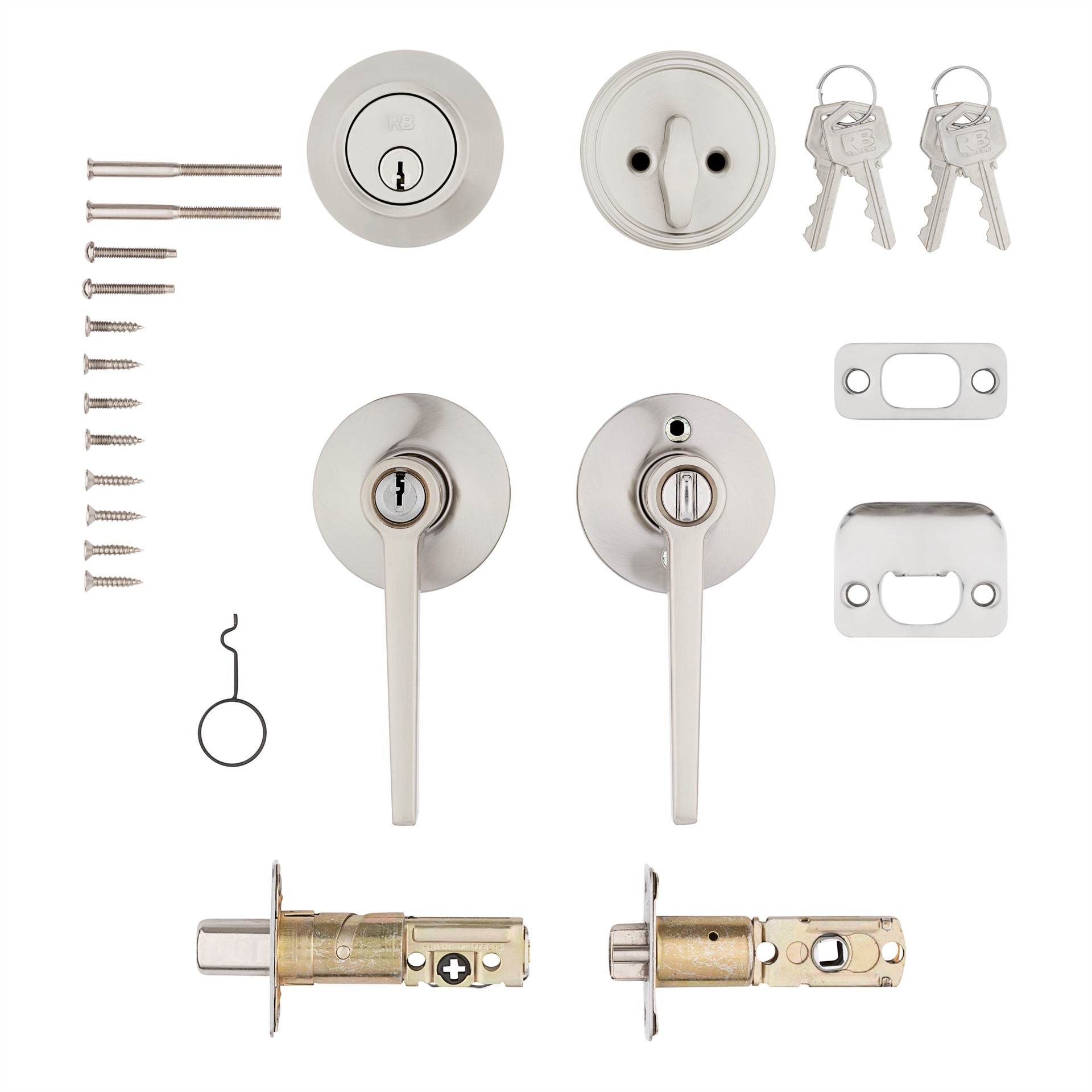 slide 6 of 6, RELIABILT Dallas Satin Nickel Exterior Single-Cylinder Deadbolt and Keyed Entry Door Handle Combo Pack, 1 ct