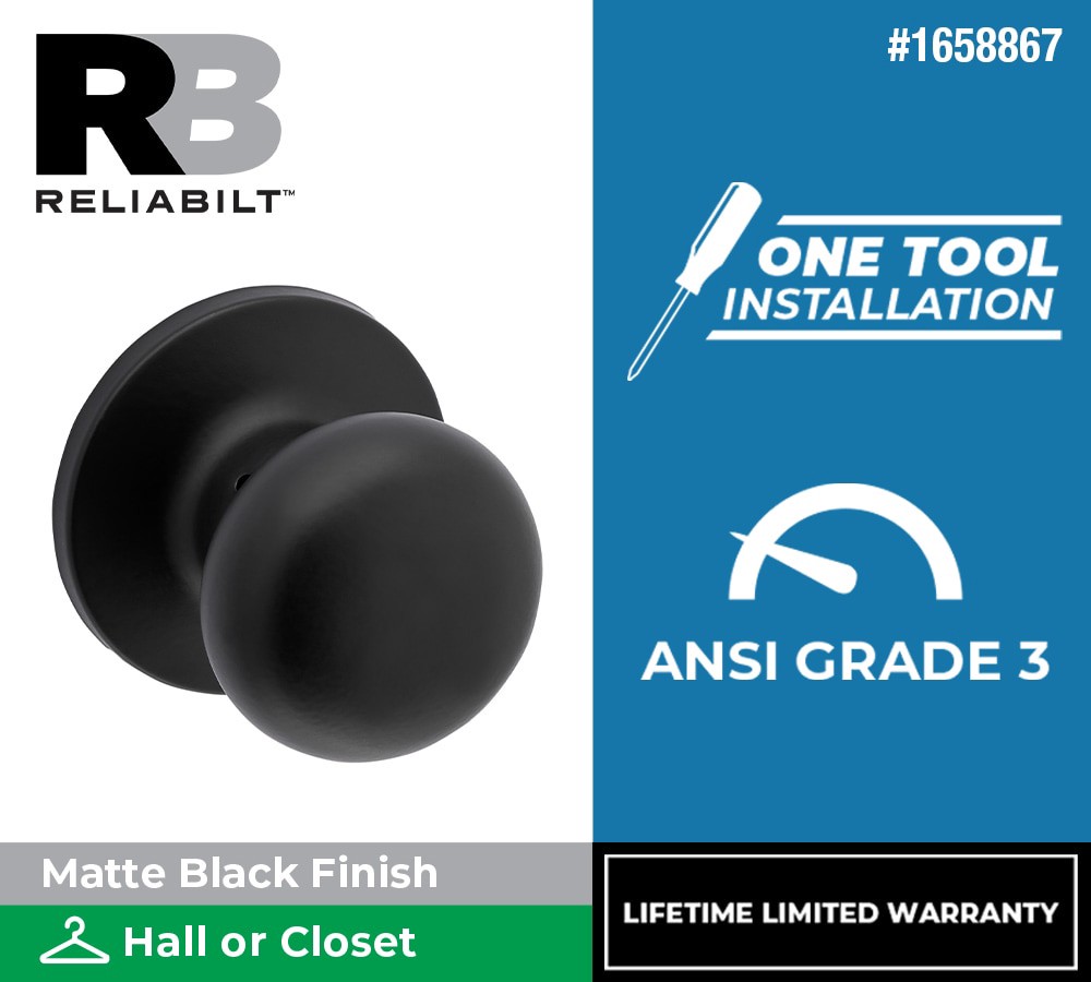 slide 3 of 6, RELIABILT Baron Matte Black Interior or Hall/Closet Passage Door Knob, 1 ct