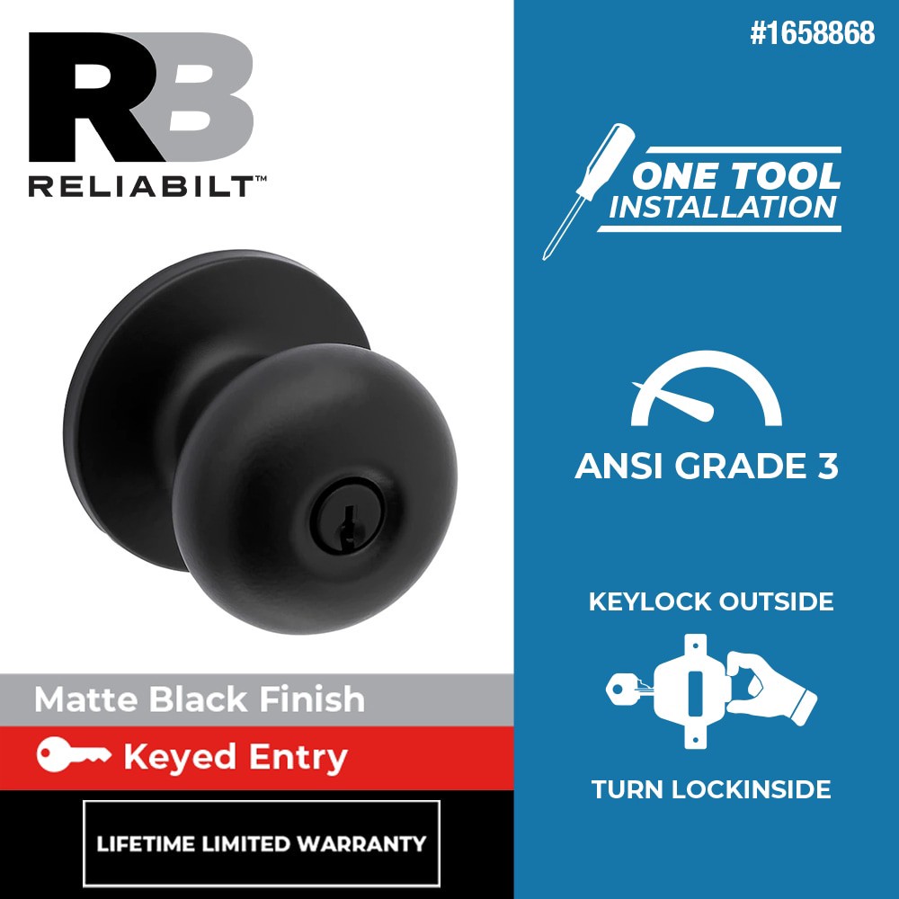 slide 2 of 6, RELIABILT Baron Matte Black Exterior Keyed Entry Door Knob, 1 ct