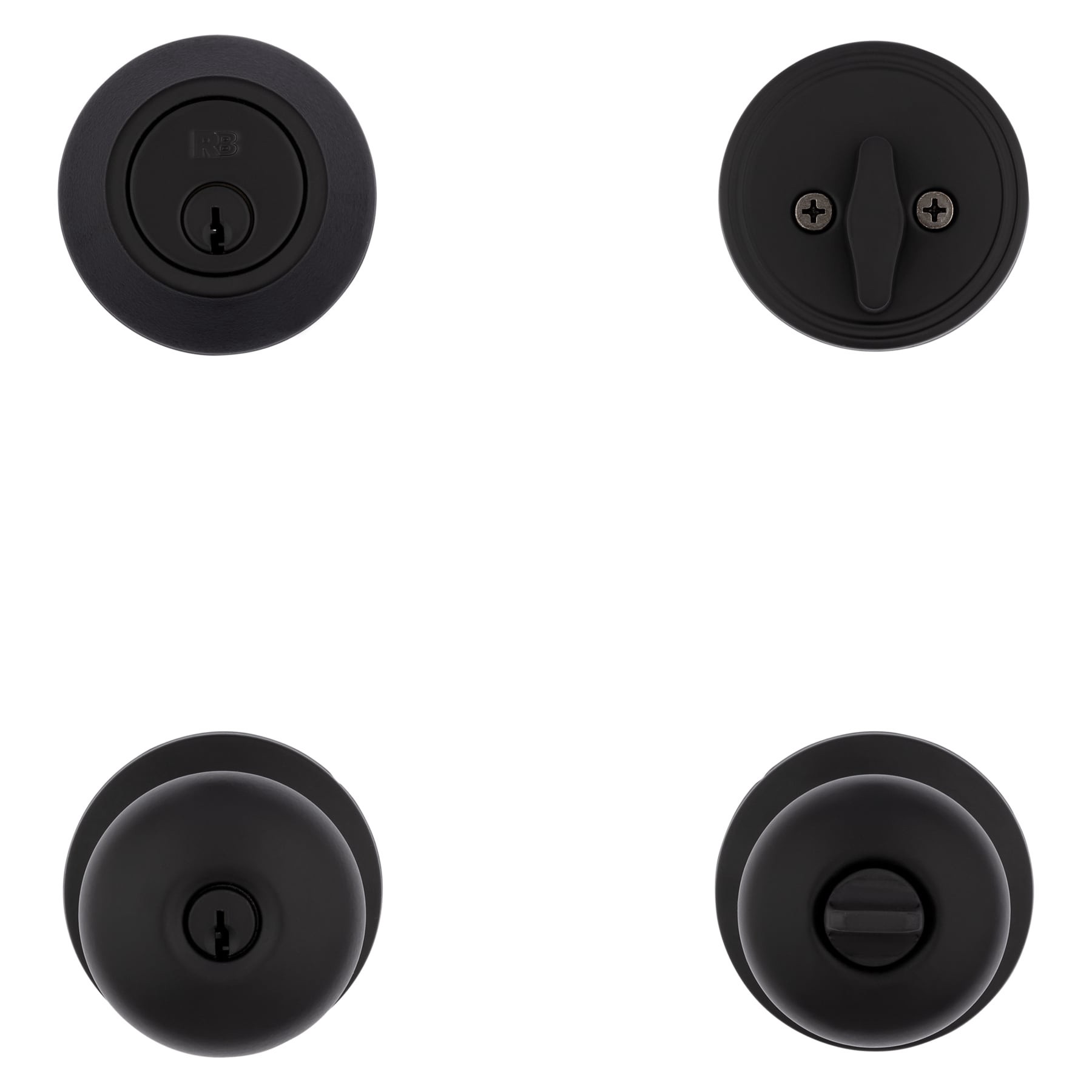 slide 3 of 6, RELIABILT Baron Matte Black Exterior Single-Cylinder Deadbolt and Keyed Entry Door Knob Combo Pack, 1 ct