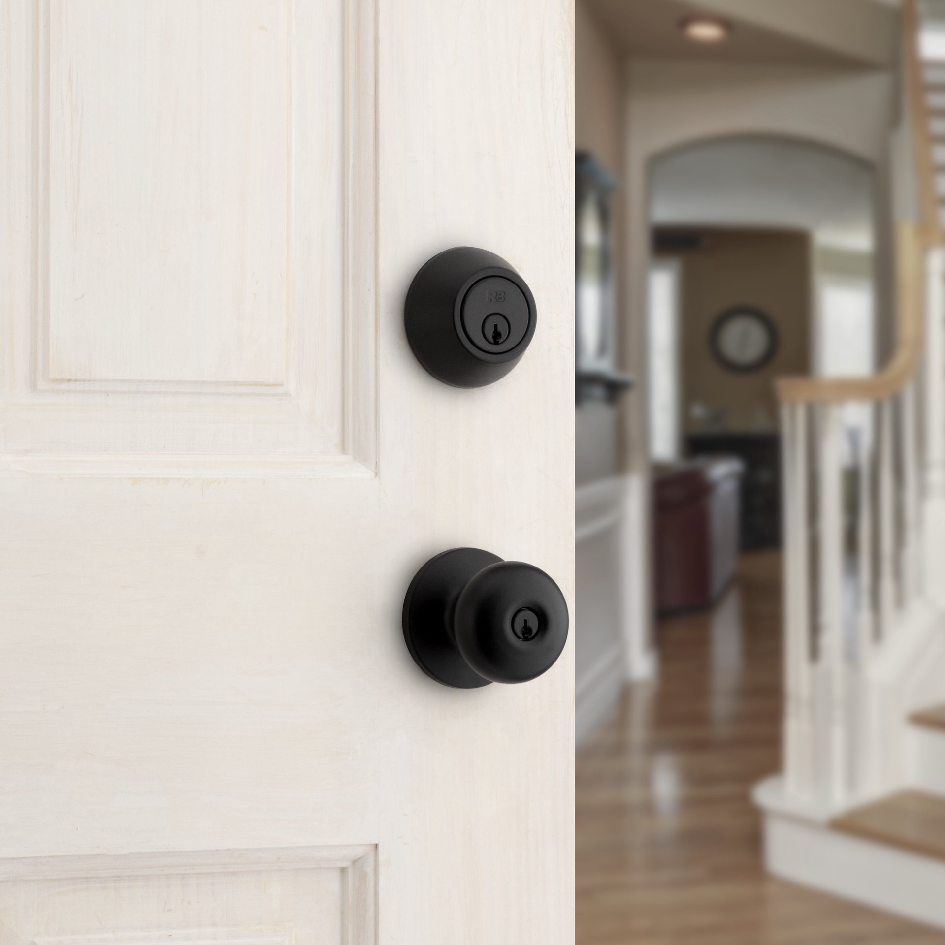 slide 4 of 6, RELIABILT Baron Matte Black Exterior Single-Cylinder Deadbolt and Keyed Entry Door Knob Combo Pack, 1 ct