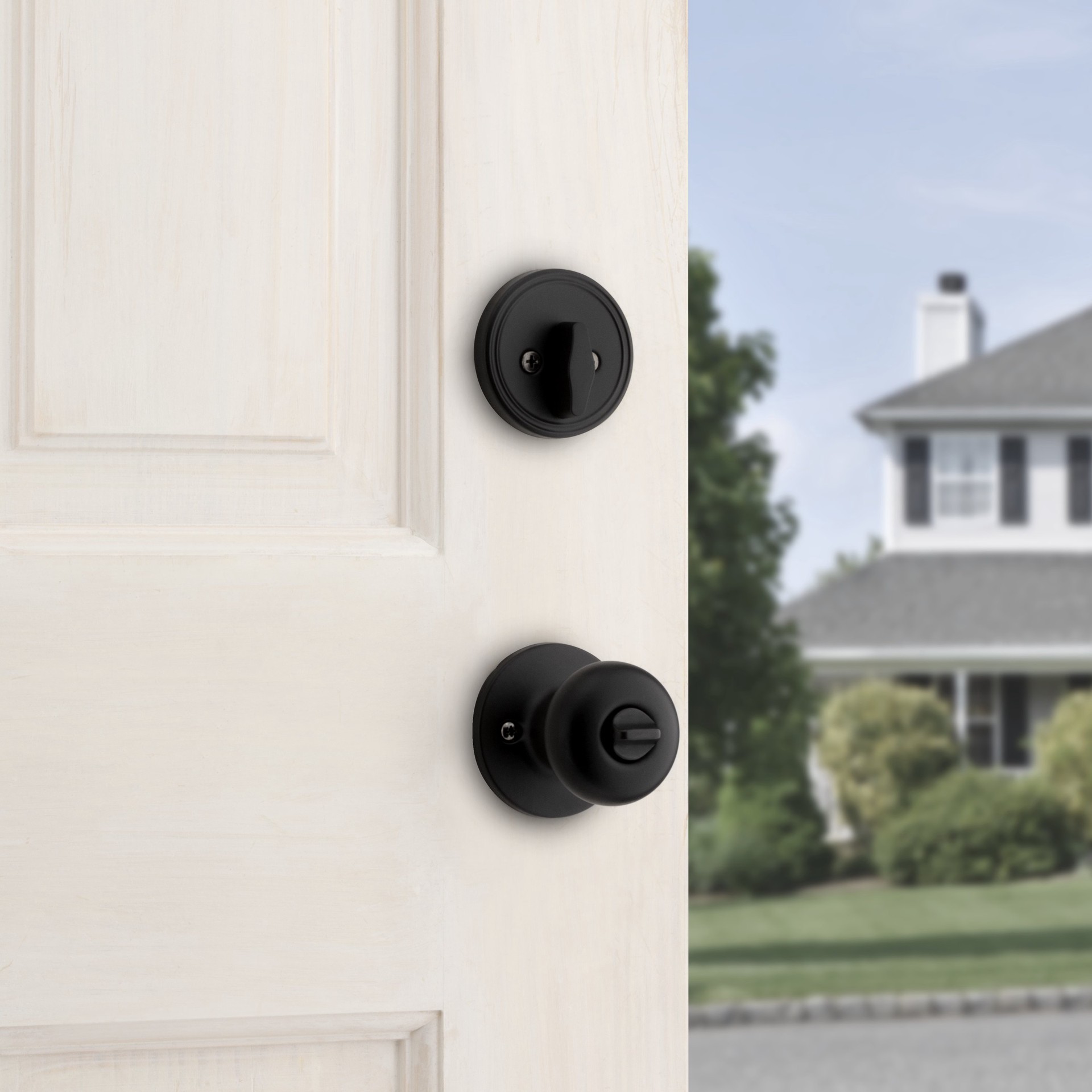 slide 5 of 6, RELIABILT Baron Matte Black Exterior Single-Cylinder Deadbolt and Keyed Entry Door Knob Combo Pack, 1 ct