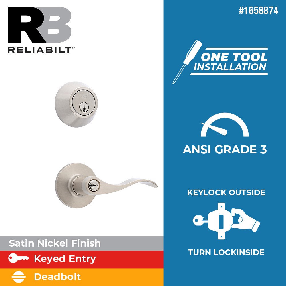 slide 2 of 6, RELIABILT Olivia Satin Nickel Exterior Single-Cylinder Deadbolt and Keyed Entry Door Handle Combo Pack, 1 ct