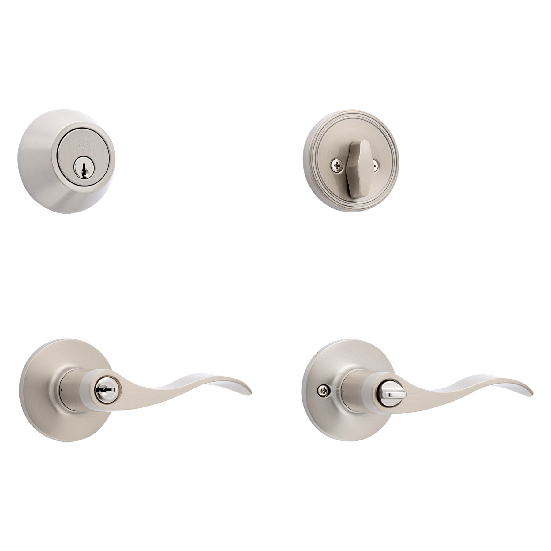 slide 3 of 6, RELIABILT Olivia Satin Nickel Exterior Single-Cylinder Deadbolt and Keyed Entry Door Handle Combo Pack, 1 ct