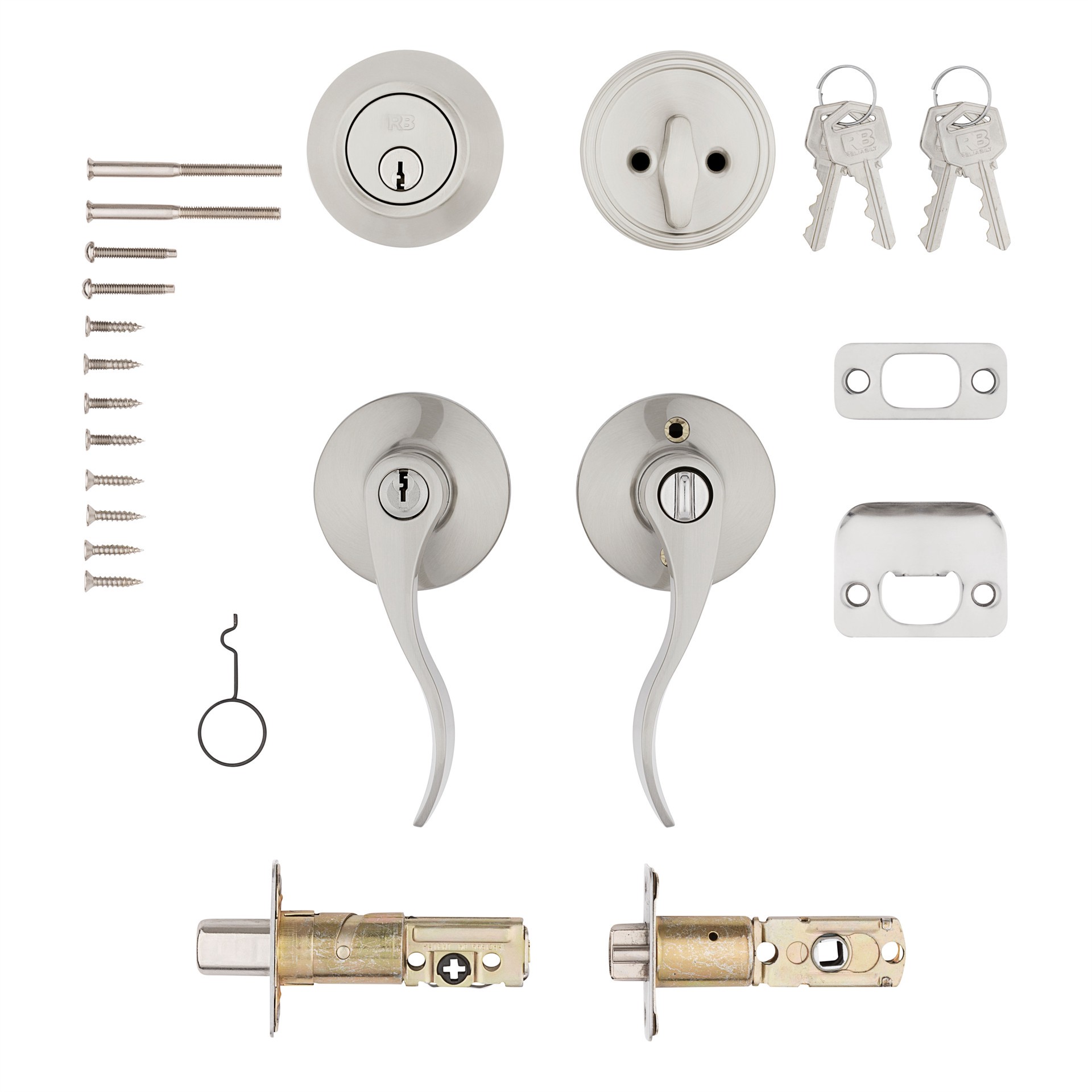 slide 6 of 6, RELIABILT Olivia Satin Nickel Exterior Single-Cylinder Deadbolt and Keyed Entry Door Handle Combo Pack, 1 ct