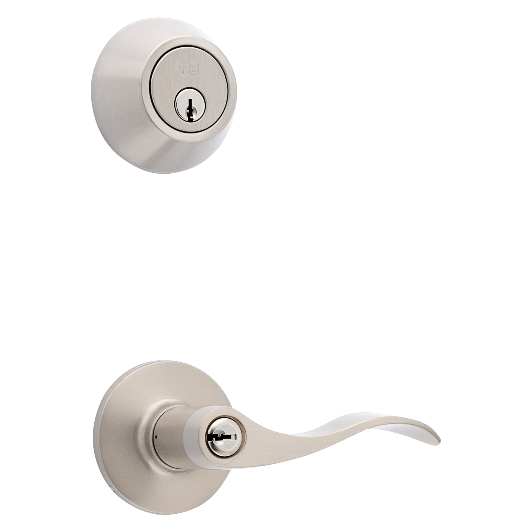 slide 1 of 6, RELIABILT Olivia Satin Nickel Exterior Single-Cylinder Deadbolt and Keyed Entry Door Handle Combo Pack, 1 ct