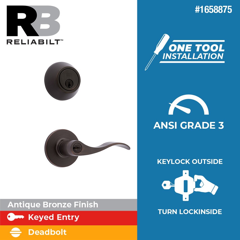 slide 2 of 6, RELIABILT Olivia Antique Bronze Exterior Single-Cylinder Deadbolt and Keyed Entry Door Handle Combo Pack, 1 ct