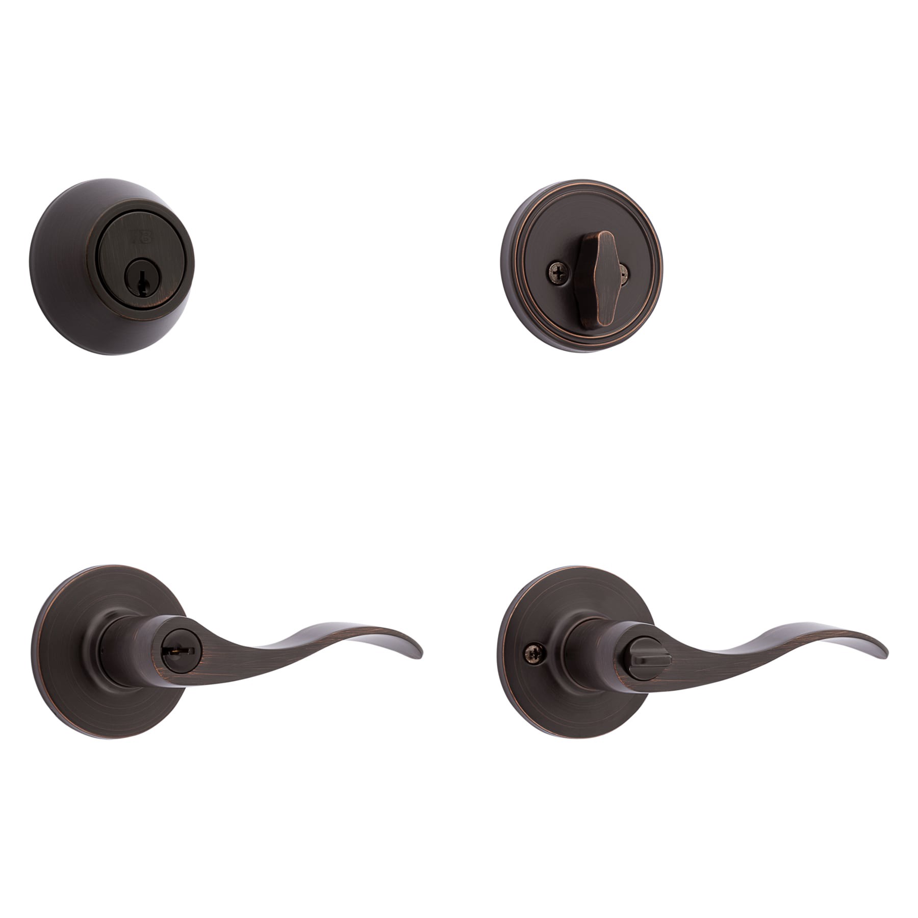 slide 3 of 6, RELIABILT Olivia Antique Bronze Exterior Single-Cylinder Deadbolt and Keyed Entry Door Handle Combo Pack, 1 ct