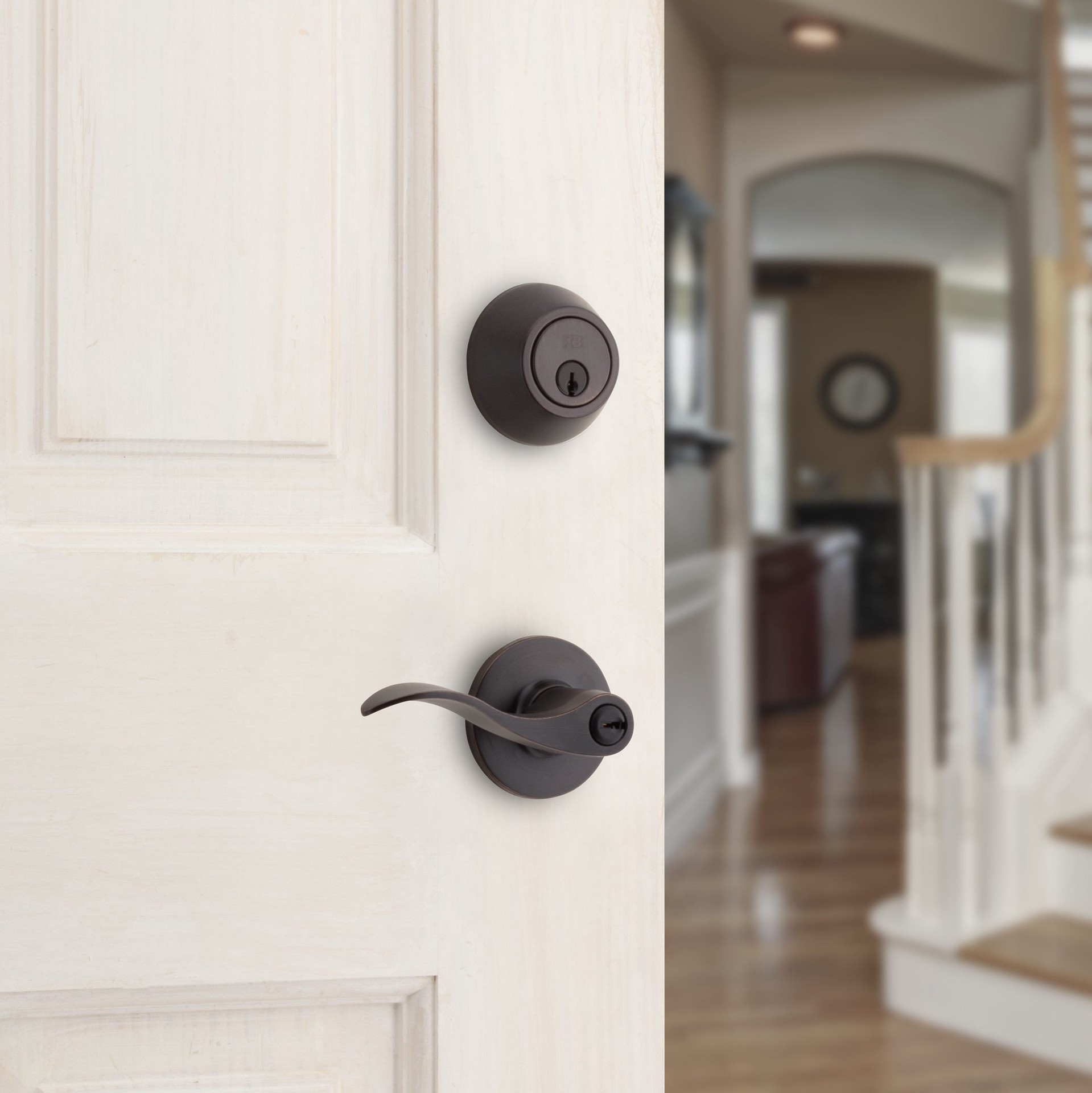 slide 4 of 6, RELIABILT Olivia Antique Bronze Exterior Single-Cylinder Deadbolt and Keyed Entry Door Handle Combo Pack, 1 ct