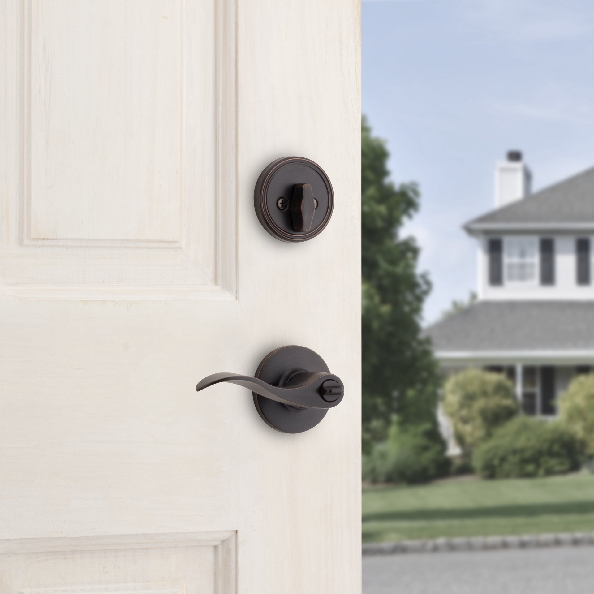 slide 5 of 6, RELIABILT Olivia Antique Bronze Exterior Single-Cylinder Deadbolt and Keyed Entry Door Handle Combo Pack, 1 ct