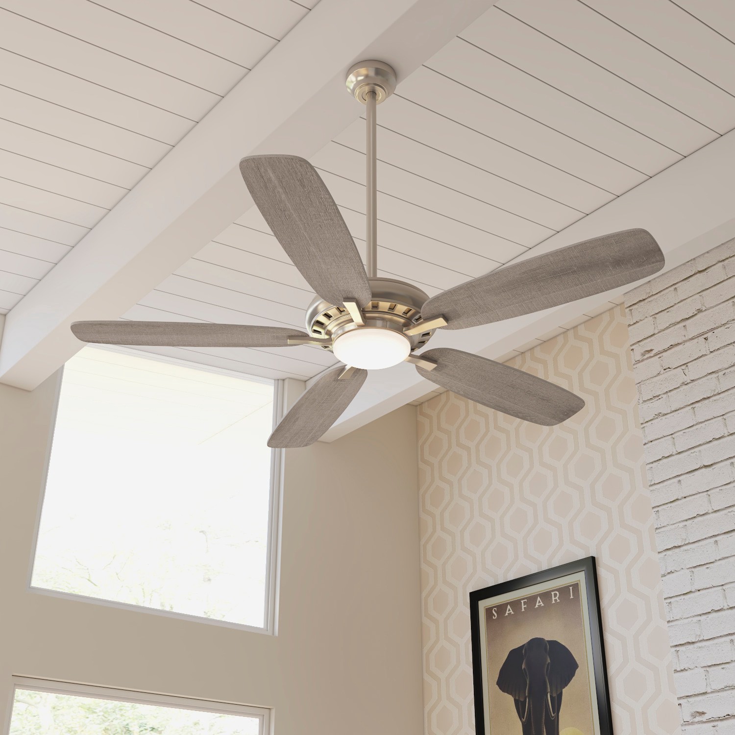 slide 1 of 6, Minka Ceiling Fan Co. Baskinville 52-in Pewter with Coastal Driftwood Blades Integrated LED Ceiling Fan With Light and Remote Included 5 -Blade, 1 ct