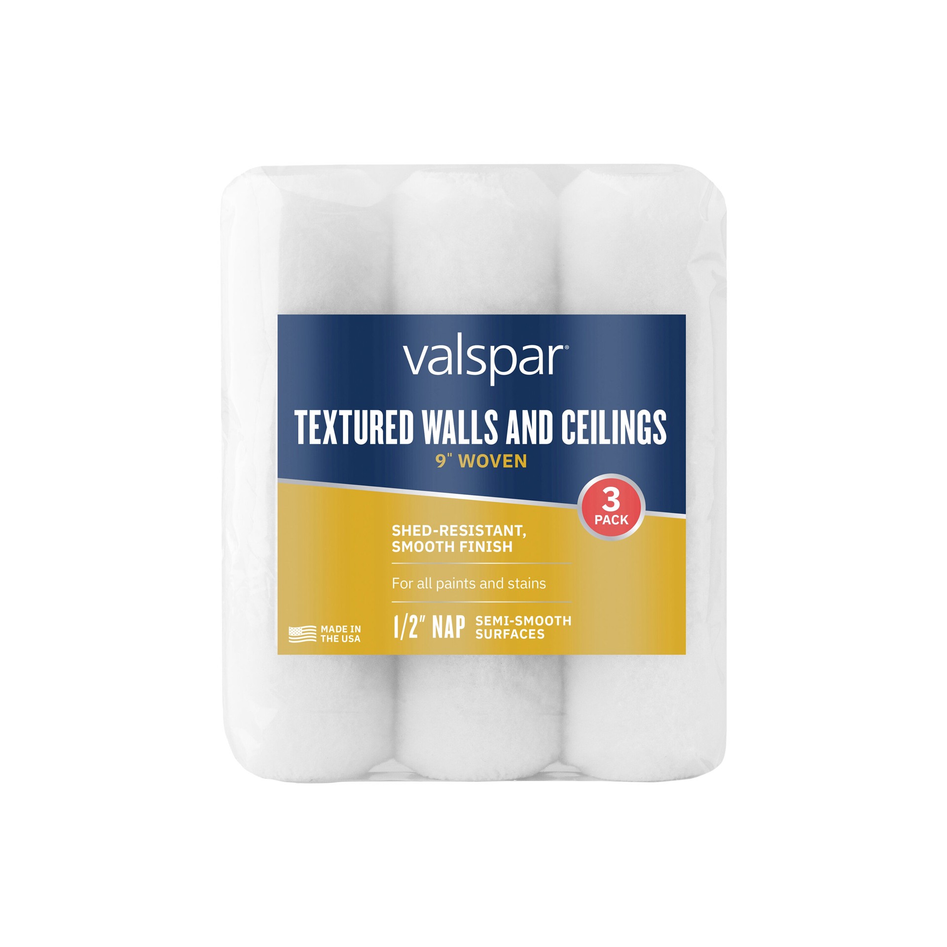 slide 1 of 6, Valspar 3 -Pack 9-in x 1/2-in Nap Textured Walls and Ceilings Standard Woven Paint Roller Cover, 1 ct