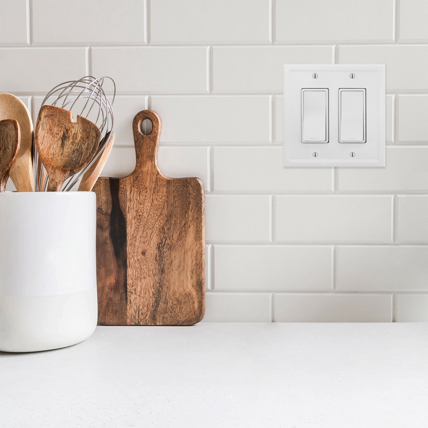 slide 6 of 6, allen + roth Somerset 2 -Gang Standard Size Bright white Cast stone Indoor Decorator Wall Plate, 1 ct