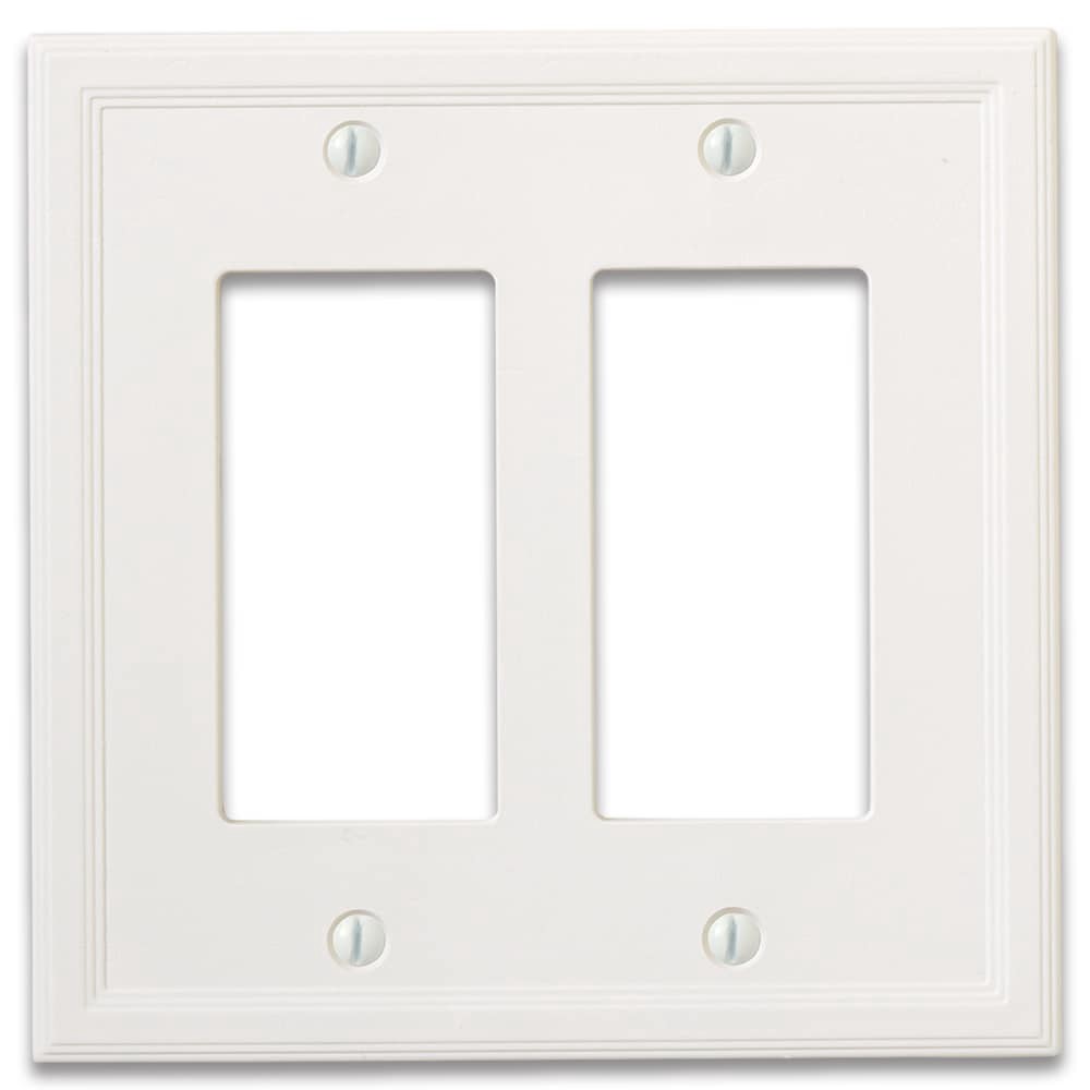 slide 1 of 6, allen + roth Somerset 2 -Gang Standard Size Bright white Cast stone Indoor Decorator Wall Plate, 1 ct