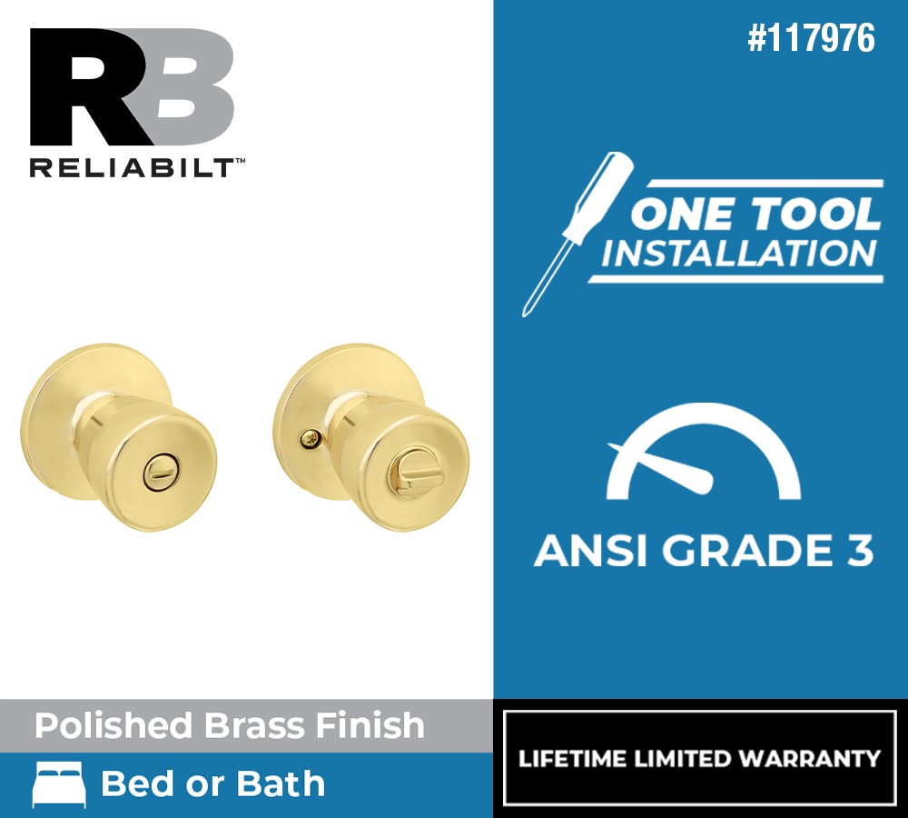 slide 3 of 6, RELIABILT Gallo Polished Brass Interior or Bed/Bath Privacy Door Knob, 1 ct