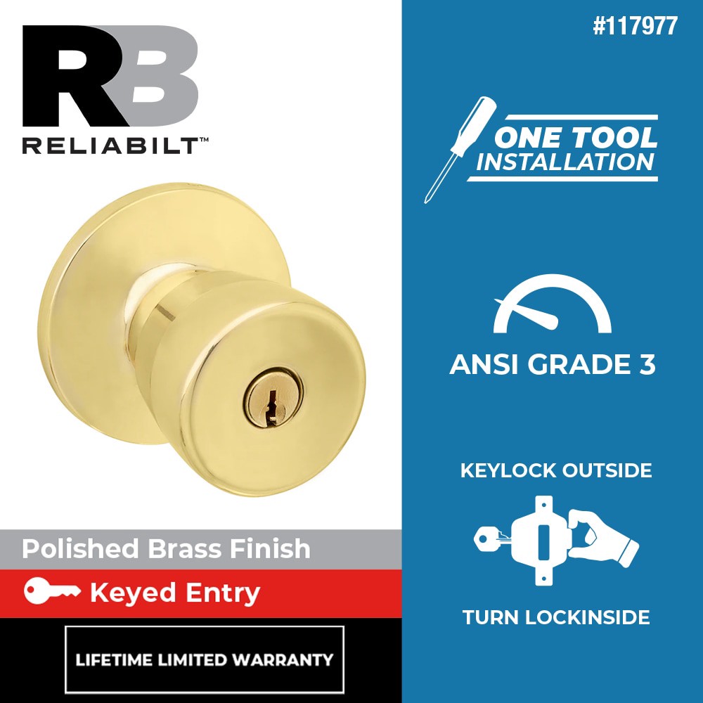 slide 2 of 6, RELIABILT Gallo Polished Brass Exterior Keyed Entry Door Knob, 1 ct