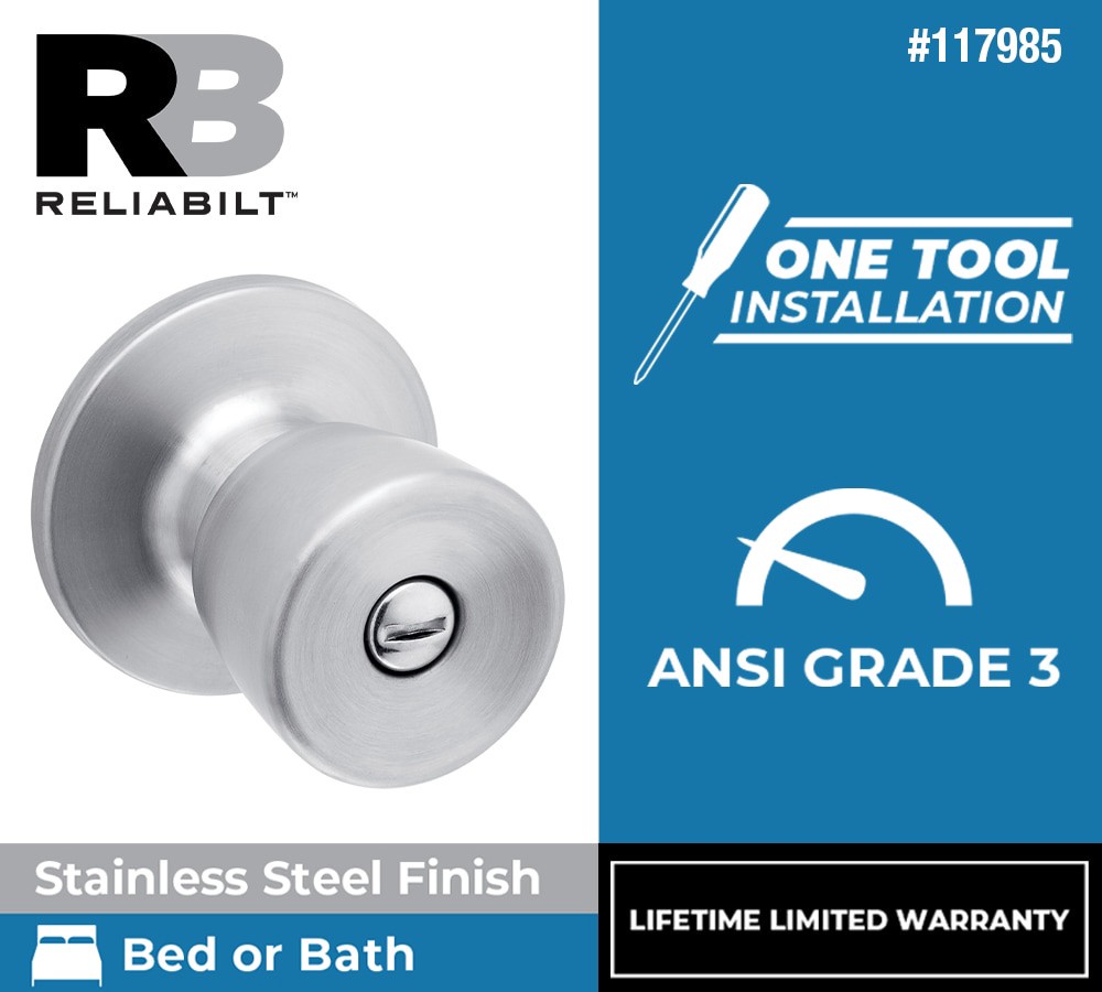 slide 2 of 6, RELIABILT Gallo Stainless Steel Interior or Bed/Bath Privacy Door Knob, 1 ct