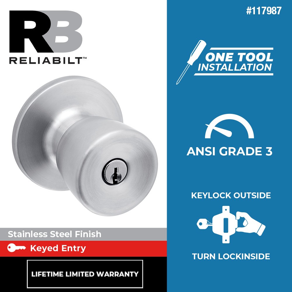slide 2 of 6, RELIABILT Gallo Stainless Steel Exterior Keyed Entry Door Knob, 1 ct