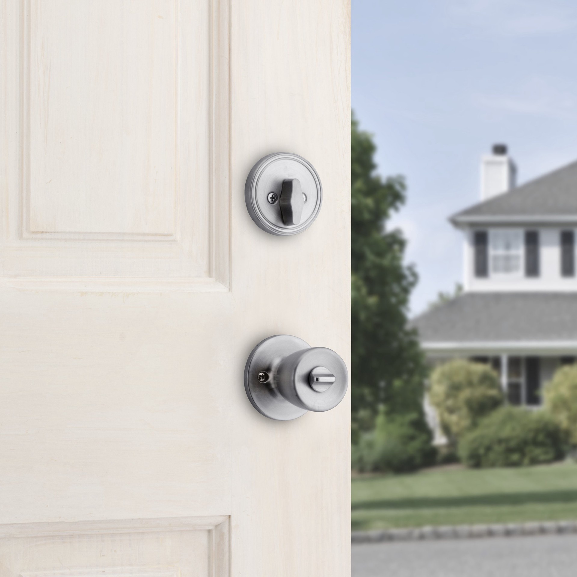 slide 5 of 6, RELIABILT Gallo Stainless Steel Exterior Single-Cylinder Deadbolt and Keyed Entry Door Knob Combo Pack, 1 ct