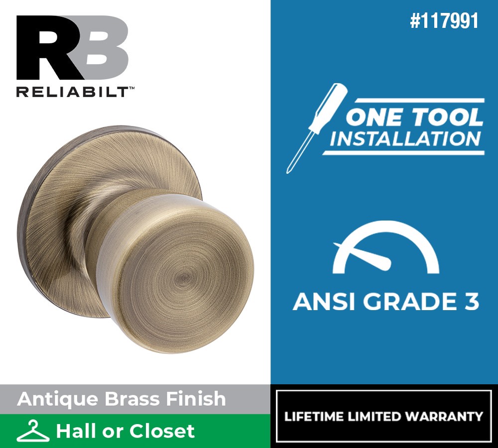 slide 2 of 6, RELIABILT Gallo Antique Brass Interior or Hall/Closet Passage Door Knob, 1 ct