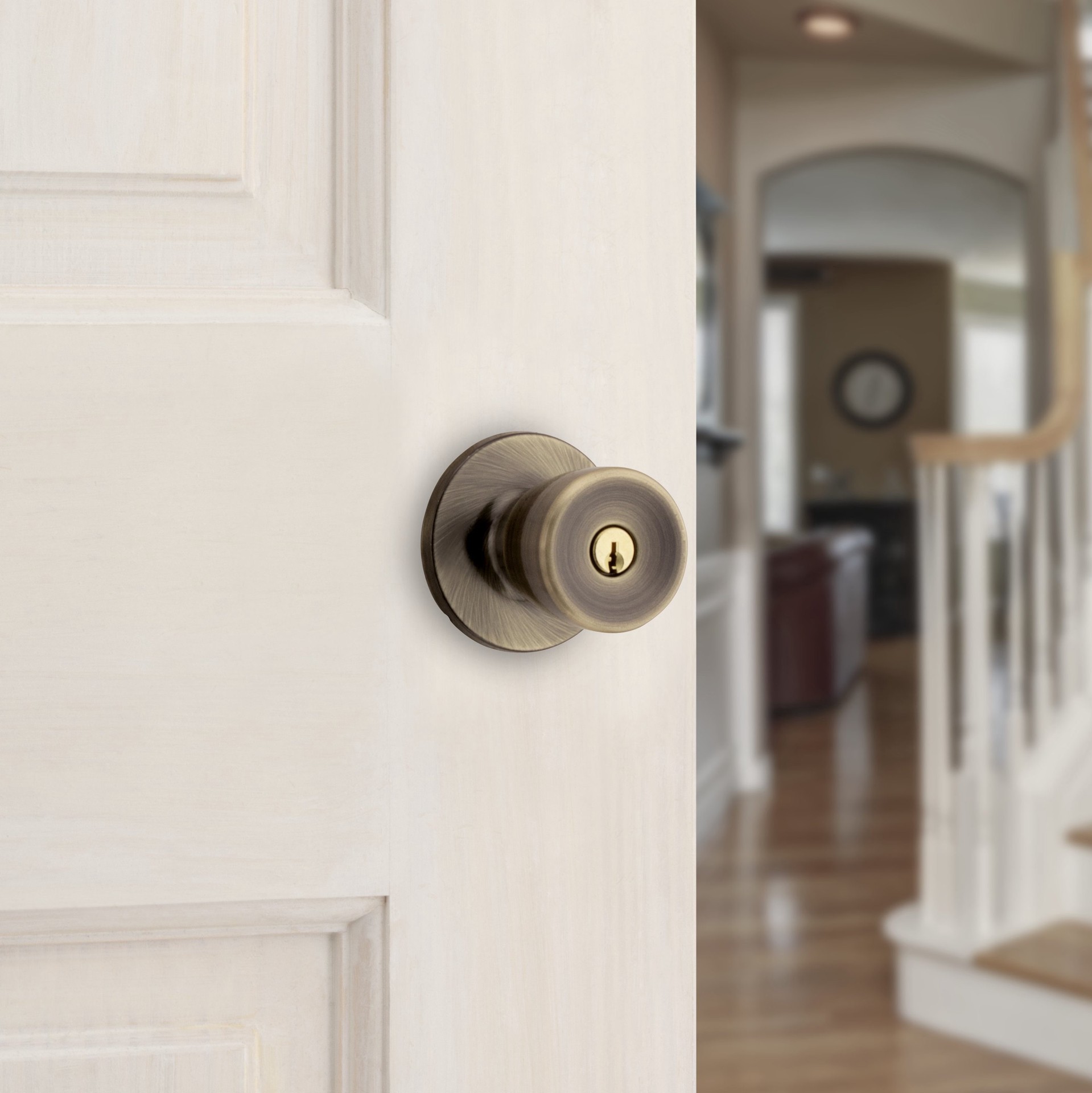 slide 4 of 6, RELIABILT Gallo Antique Brass Exterior Keyed Entry Door Knob, 1 ct