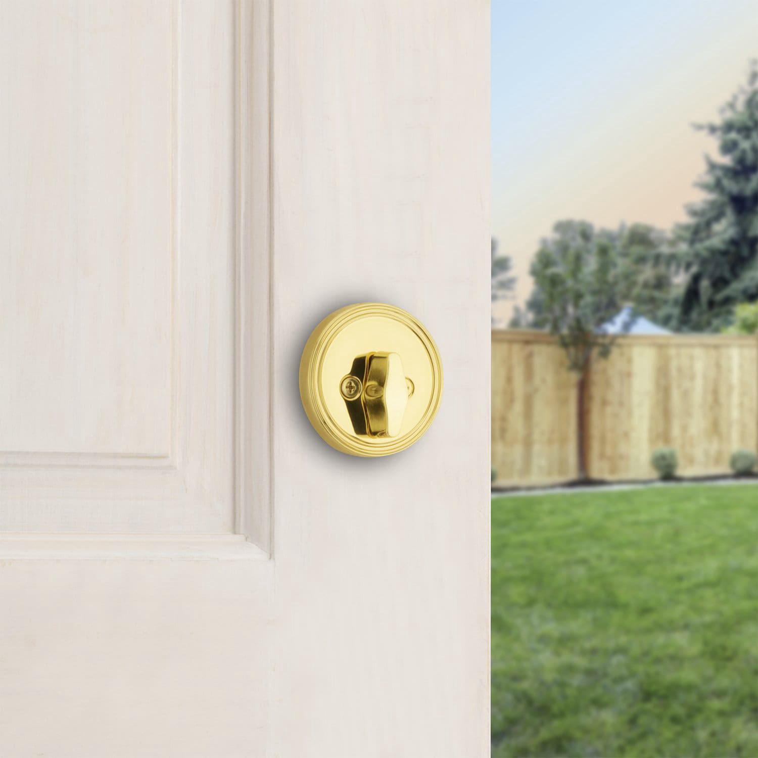 slide 4 of 6, RELIABILT Traditional Polished Brass Single Cylinder Deadbolt, 1 ct
