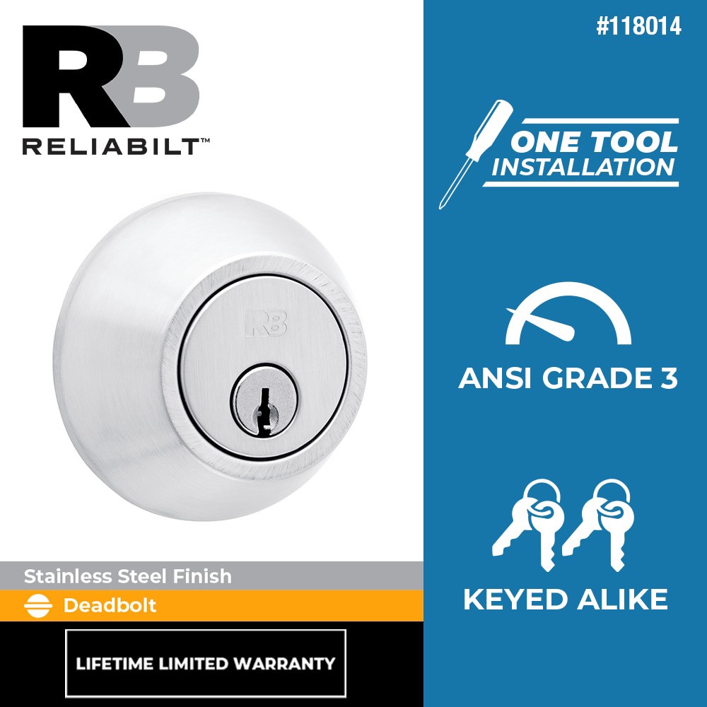 slide 2 of 6, RELIABILT Traditional Stainless Steel Double Cylinder Deadbolt, 1 ct
