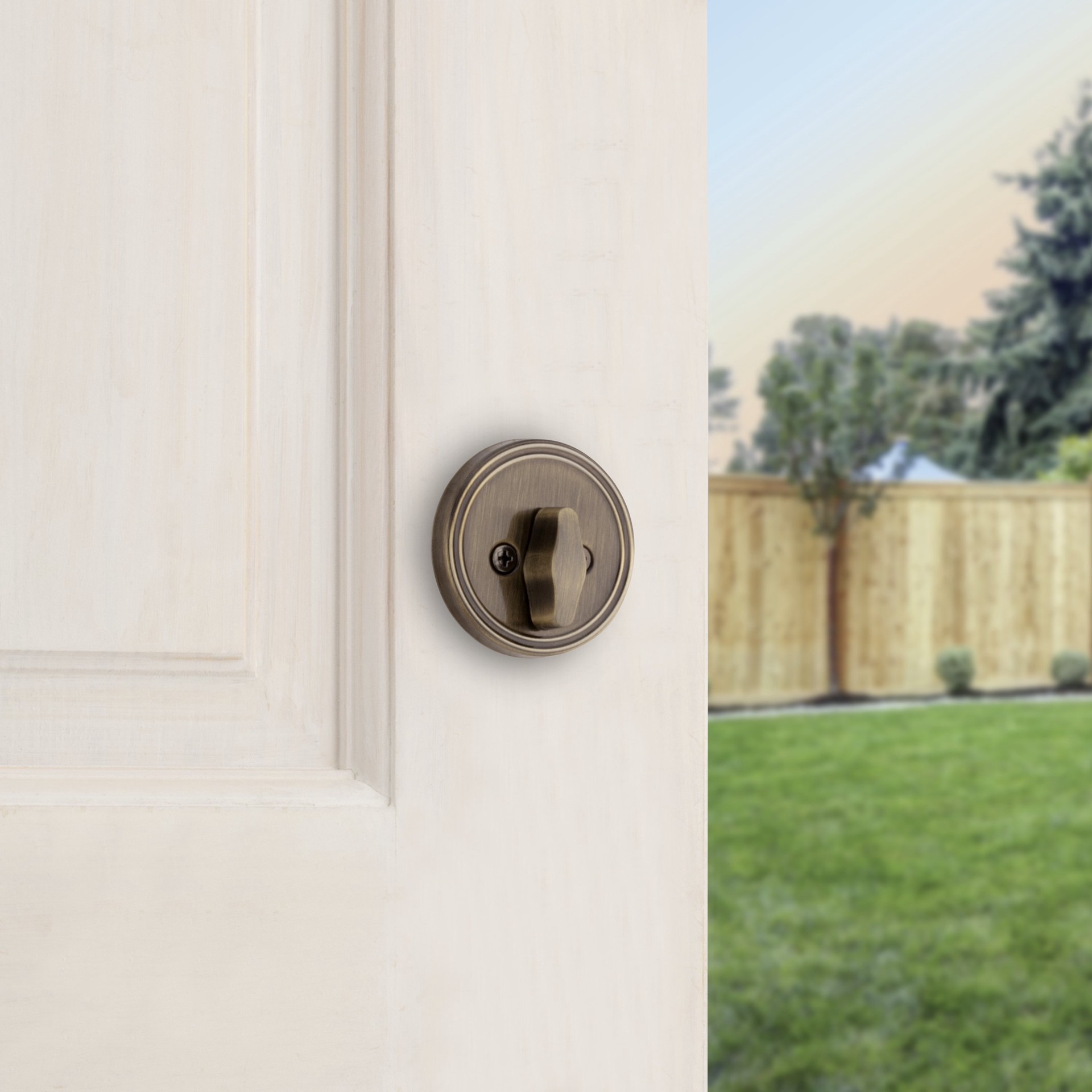 slide 4 of 6, RELIABILT Traditional Antique Brass Single Cylinder Deadbolt, 1 ct