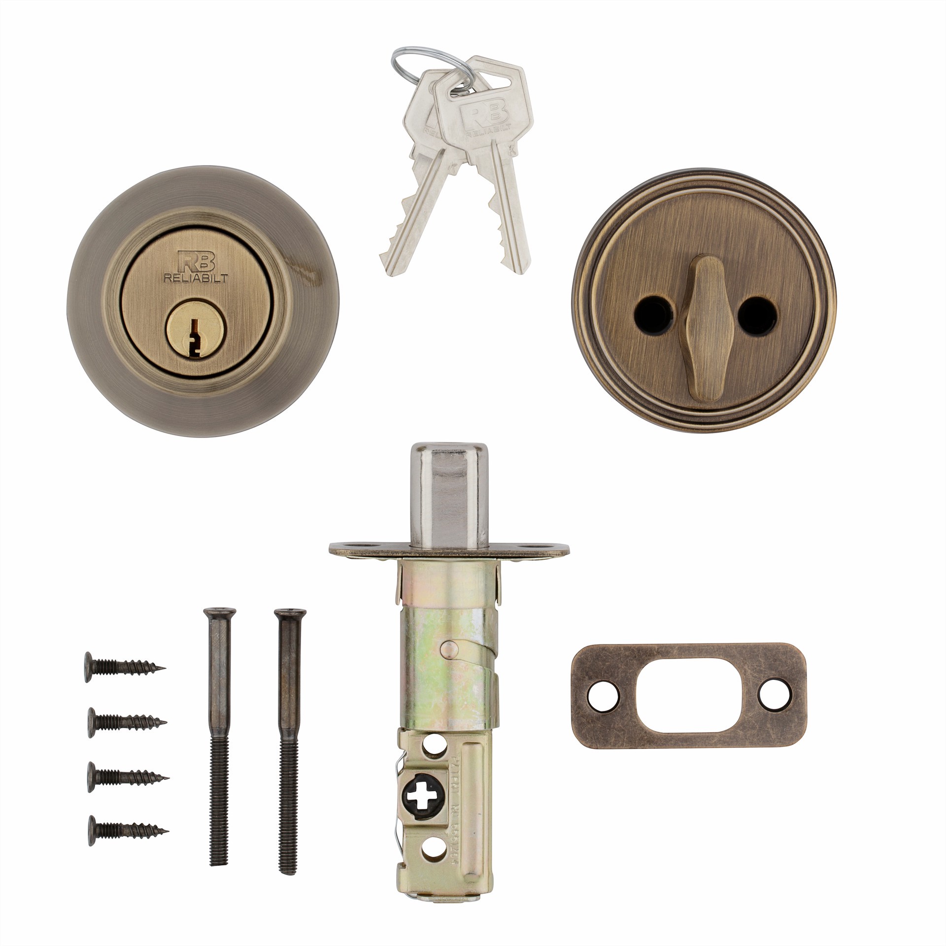 slide 5 of 6, RELIABILT Traditional Antique Brass Single Cylinder Deadbolt, 1 ct
