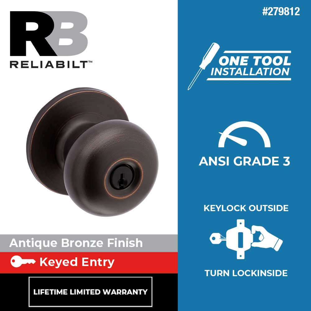 slide 2 of 6, RELIABILT Baron Antique Bronze Exterior Keyed Entry Door Knob, 1 ct