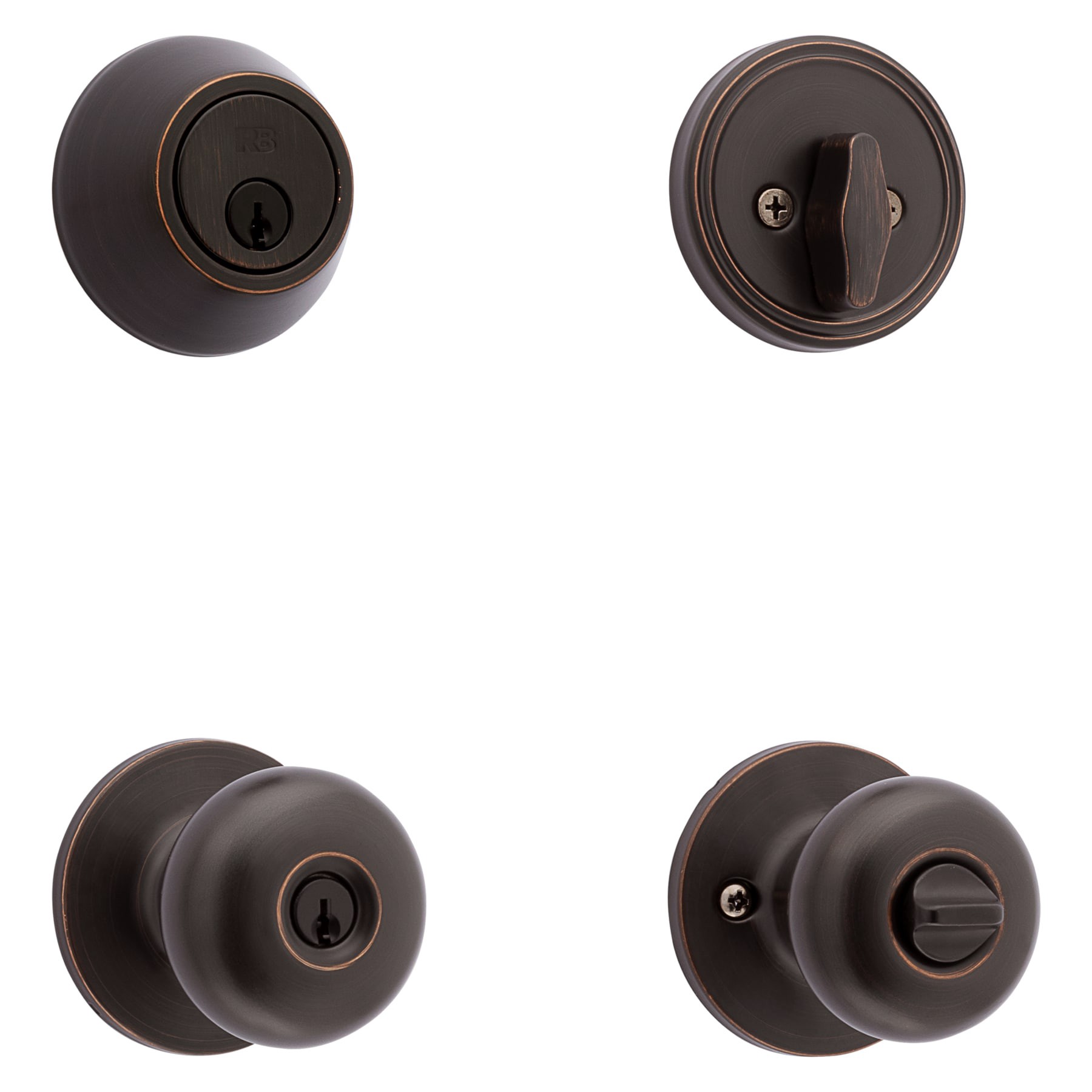slide 3 of 6, RELIABILT Baron Antique Bronze Exterior Single-Cylinder Deadbolt and Keyed Entry Door Knob Combo Pack, 1 ct