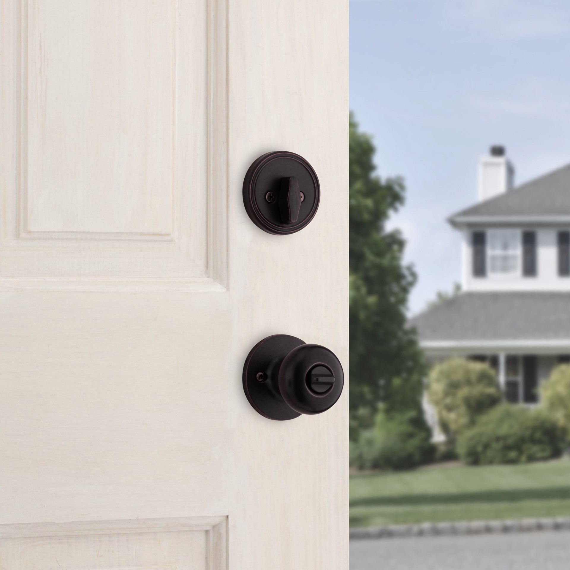 slide 5 of 6, RELIABILT Baron Antique Bronze Exterior Single-Cylinder Deadbolt and Keyed Entry Door Knob Combo Pack, 1 ct