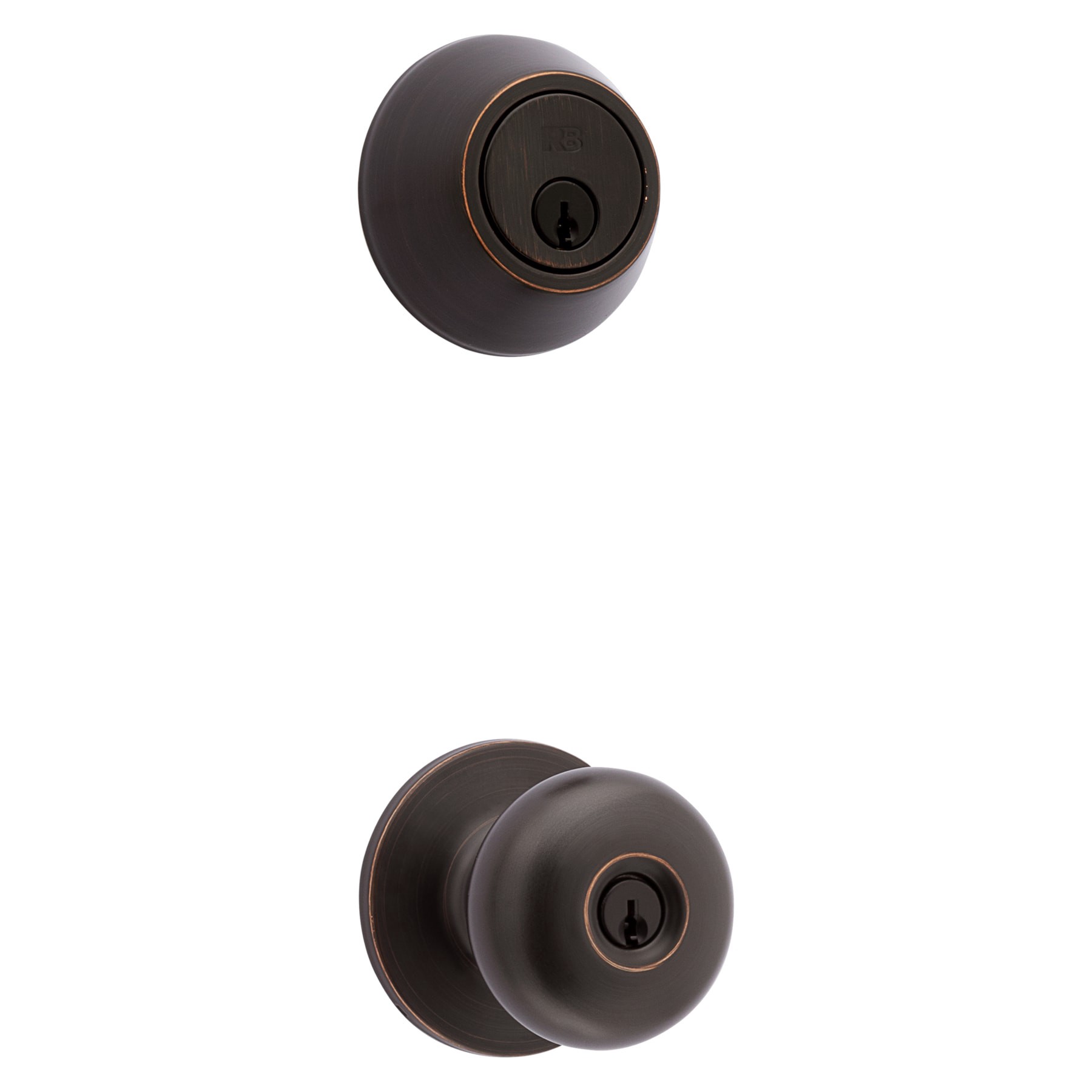 slide 1 of 6, RELIABILT Baron Antique Bronze Exterior Single-Cylinder Deadbolt and Keyed Entry Door Knob Combo Pack, 1 ct