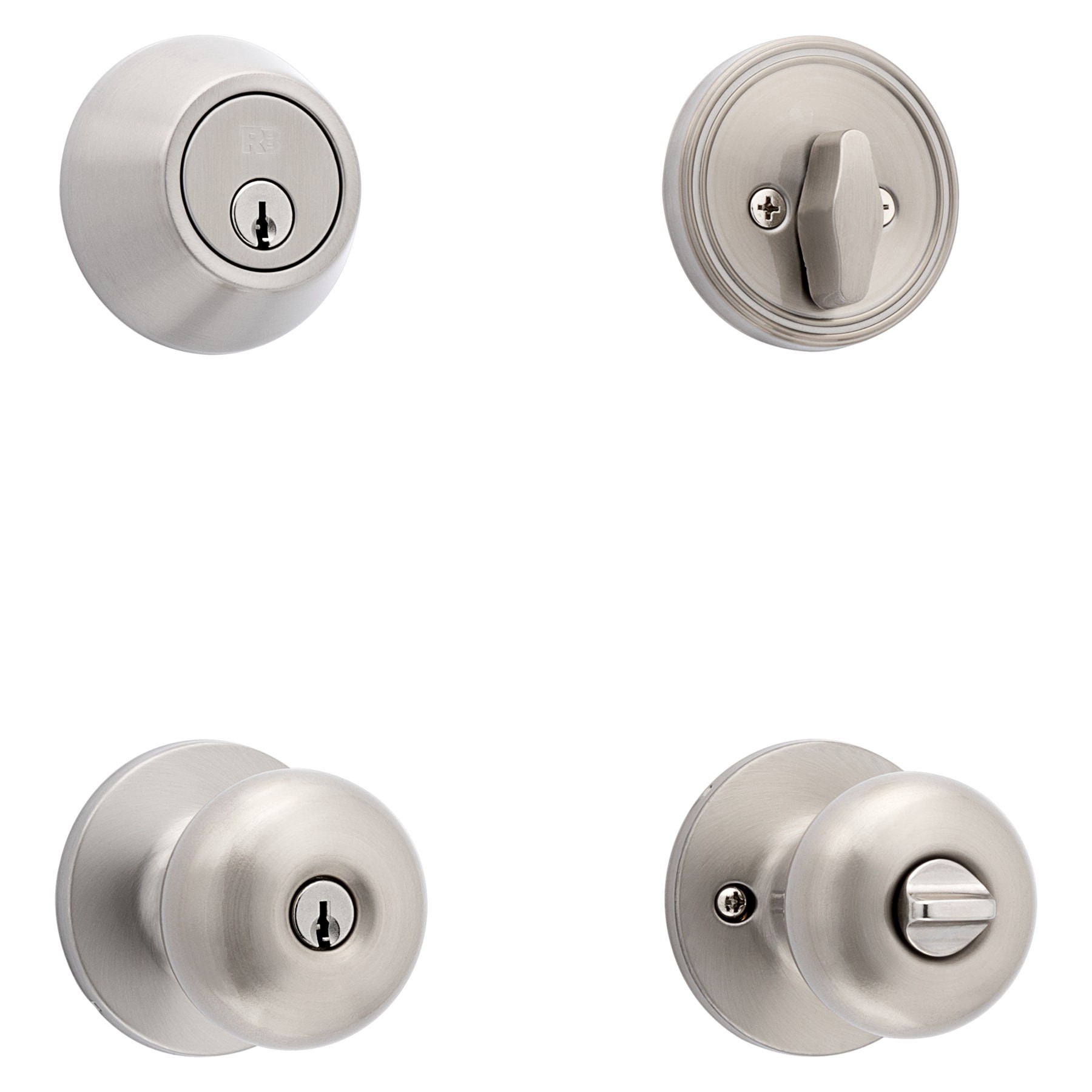 slide 3 of 6, RELIABILT Baron Satin Nickel Exterior Single-Cylinder Deadbolt and Keyed Entry Door Knob Combo Pack, 1 ct