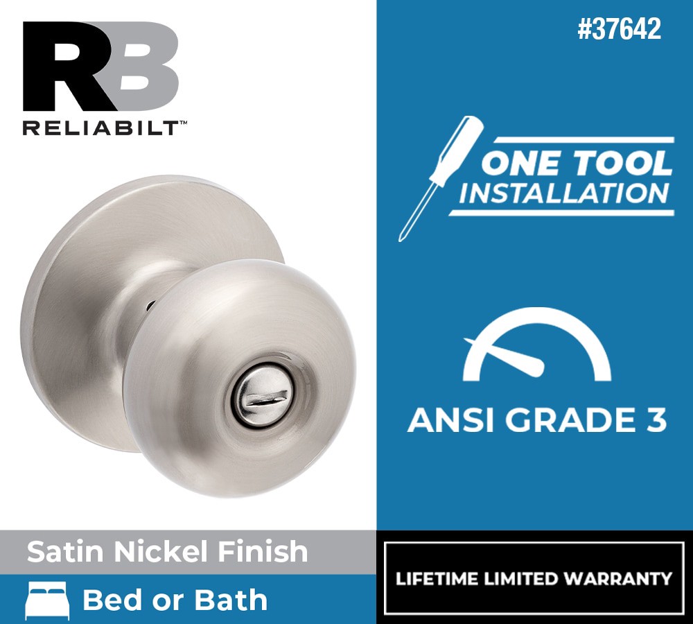slide 2 of 6, RELIABILT Baron Satin Nickel Interior or Bed/Bath Privacy Door Knob, 1 ct