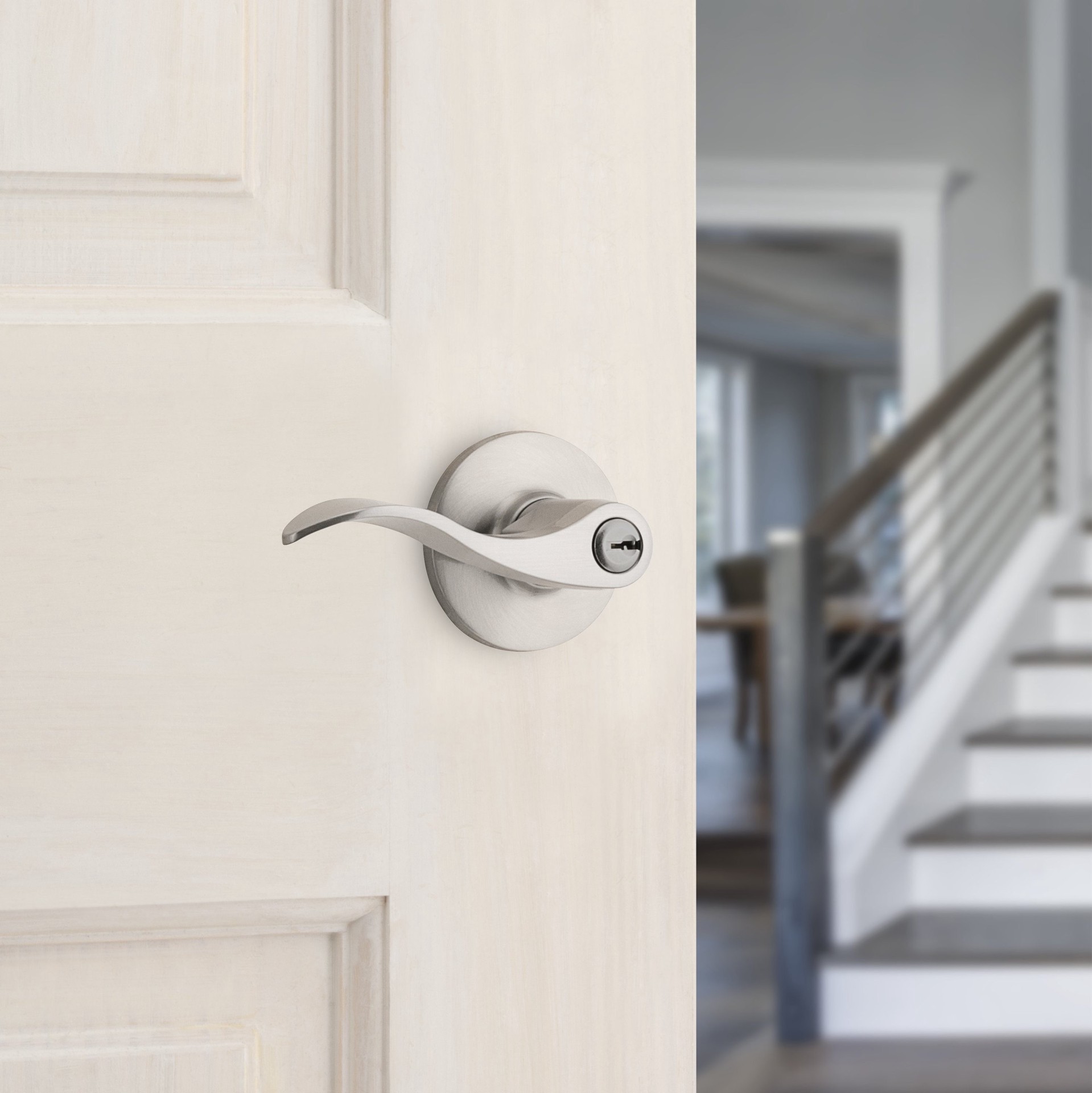 slide 4 of 6, RELIABILT Olivia Satin Nickel Exterior Keyed Entry Door Handle, 1 ct