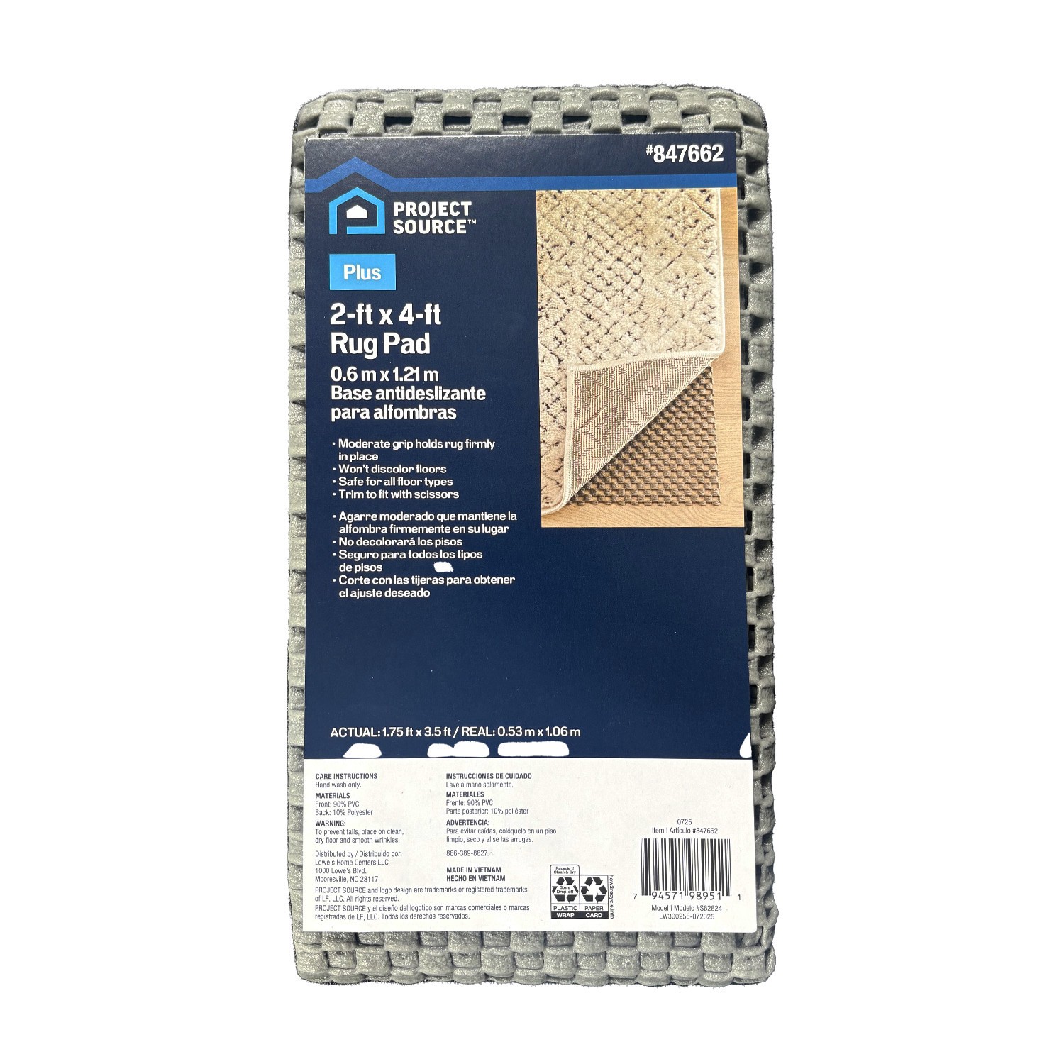 slide 4 of 5, Project Source Surface Plus 2 x 4 (ft) Rectangular PVC Non-Slip Rug Pad, 1 ct